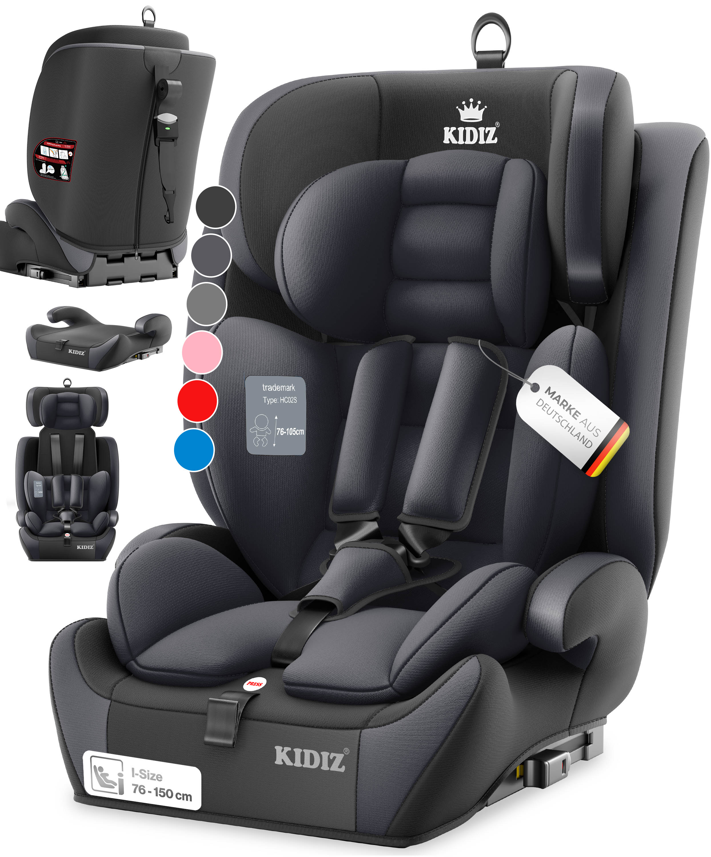 KIDIZ&reg; Autokindersitz Premium Kinderautositz Gruppe 1+2+3, 9-36 kg 5-Punkt-Sicherheitsgurt, Autositz, Kindersitz, Einstellbare Kopfst&uuml;tze, Mitwachsende Sitzerh&ouml;hung 1-12 Jahre, Stabil und Sicher 