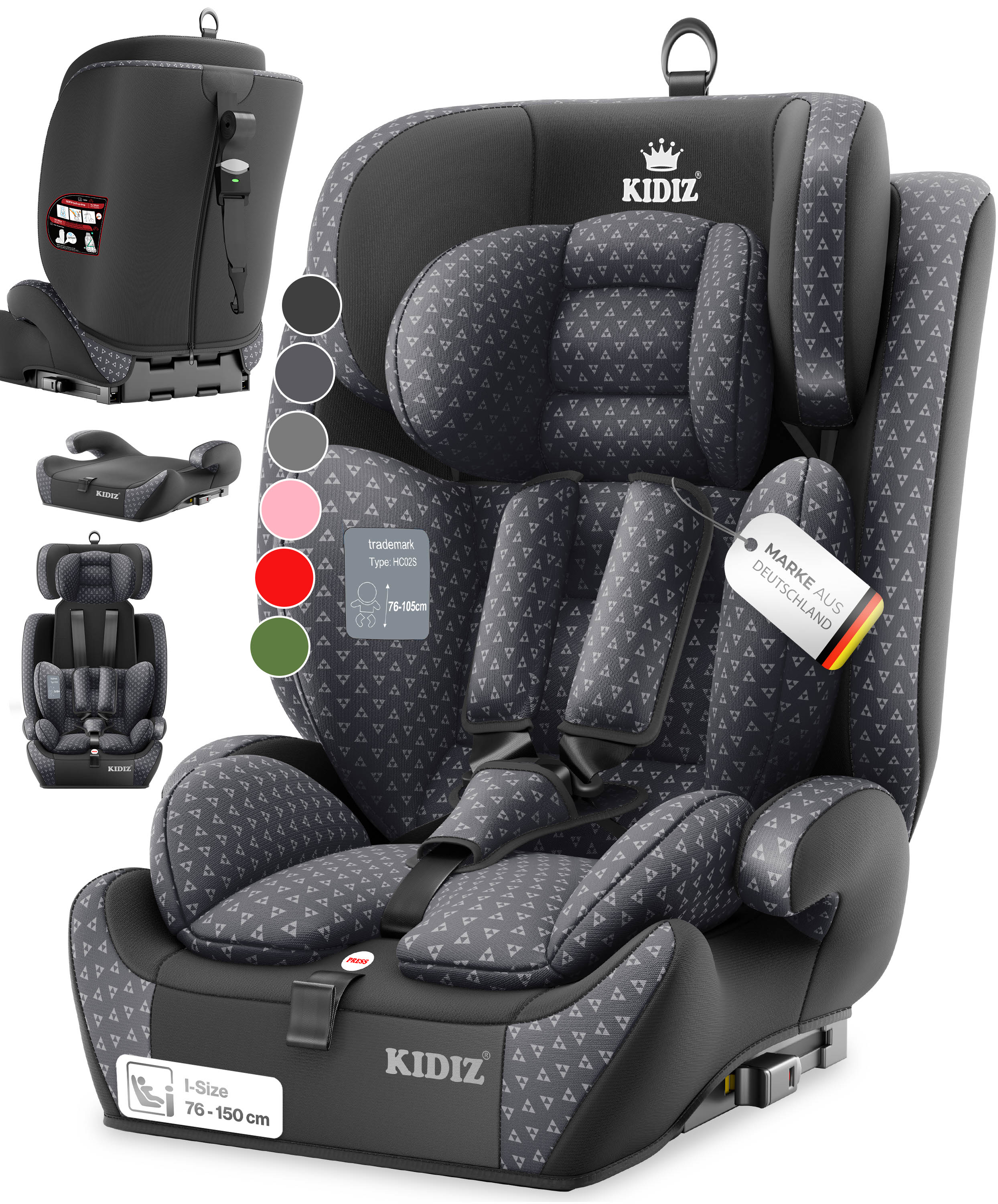 KIDIZ&reg; Autokindersitz Triangle Premium Kindersitz mit Isofix Kinderautositz | Autositz Sitzschale | 9 kg - 36 kg 1-12 Jahre | Gruppe 1/2/3 | universal | zugelassen nach ECE R129/03 