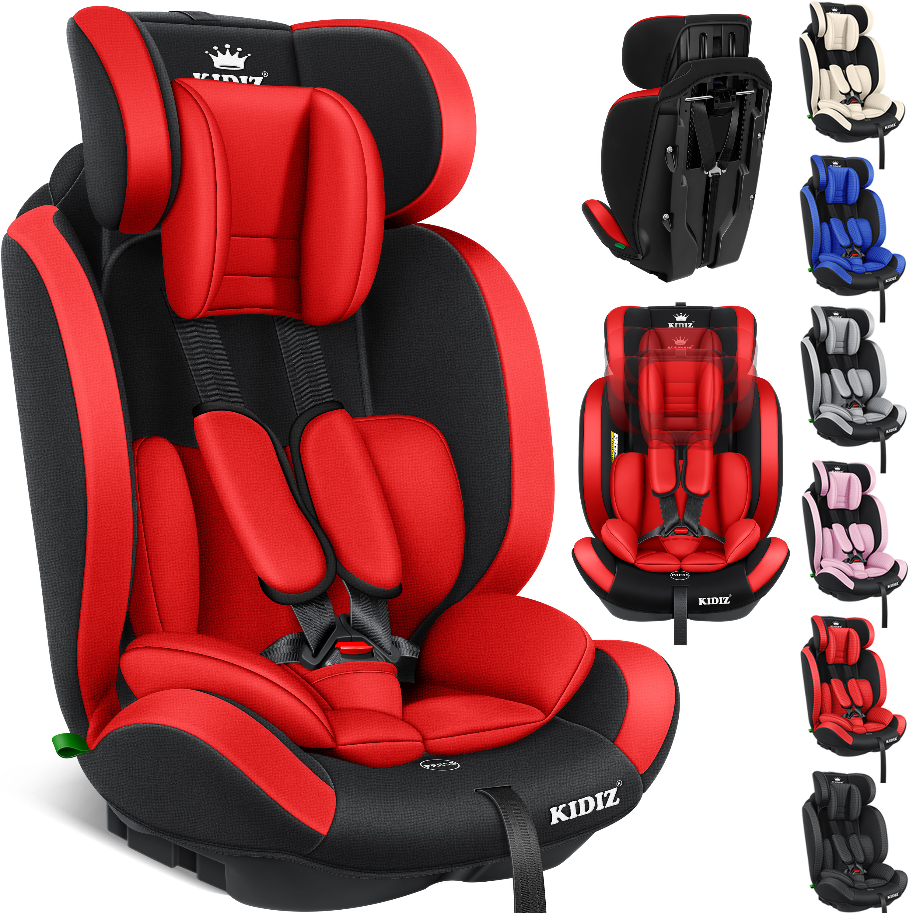 KIDIZ&reg; Autokindersitz Kinderautositz Gruppe 1+2+3 9-36 kg 5-Punkt-Sicherheitsgurt, Autositz, Kindersitz, Einstellbare Kopfst&uuml;tze 