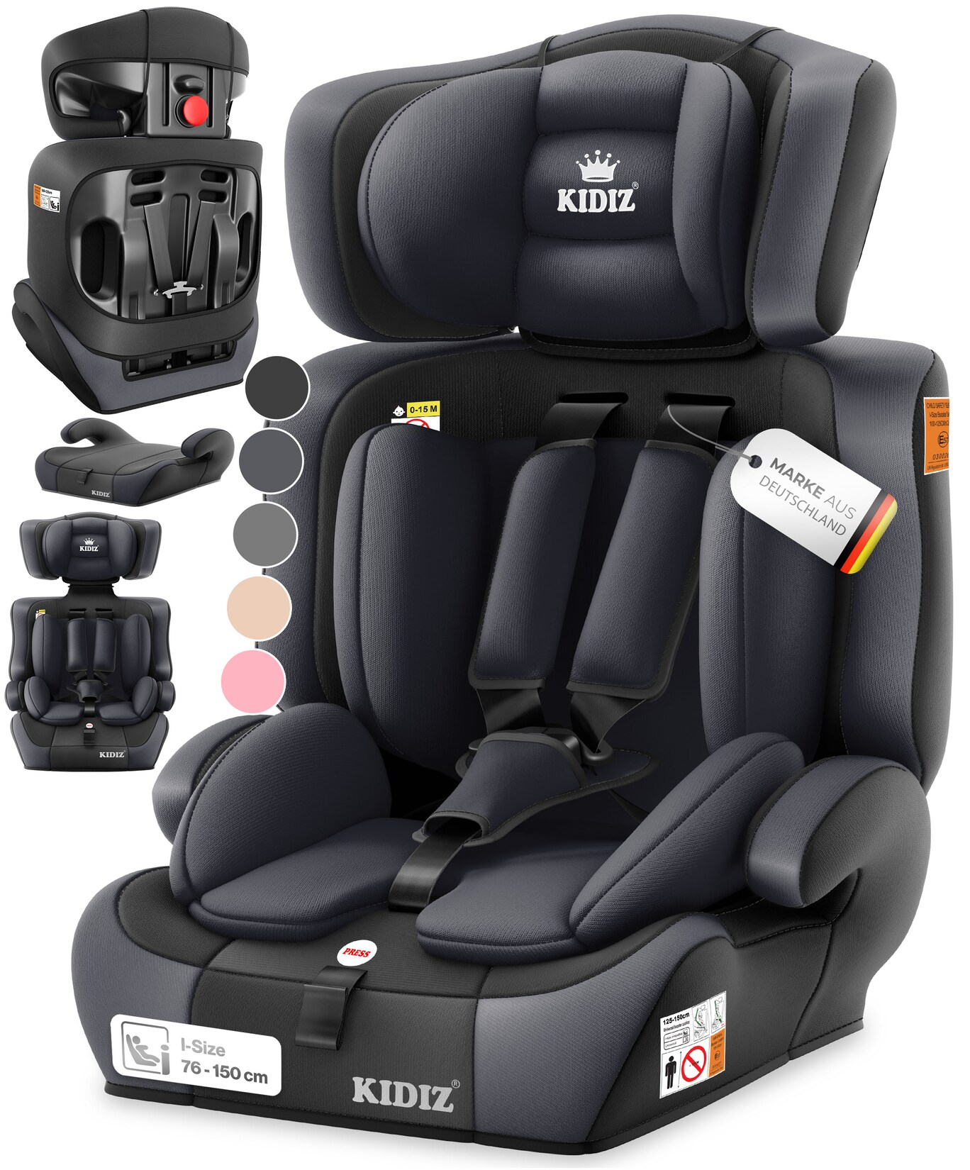 ® Autokindersitz Kinderautositz Gruppe 1+2+3 9- 5-Punkt-Sicherheitsgurt, Autositz, Kindersitz, Einstellbare Kopfstütze