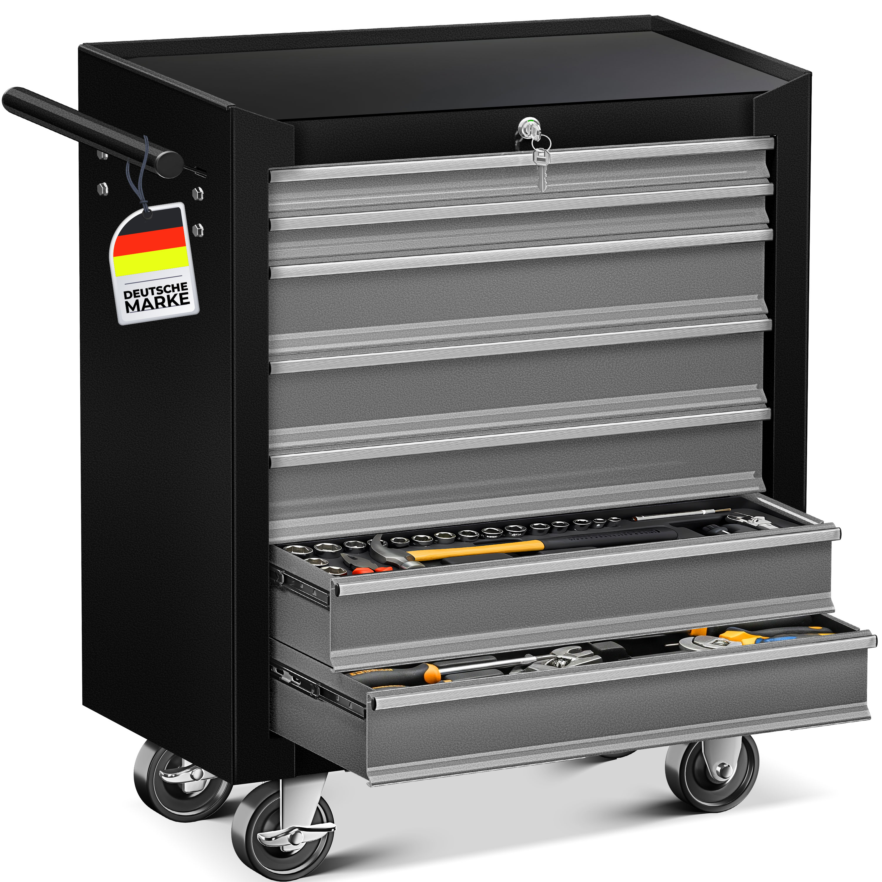 MASKO&reg; Werkstattwagen - 5 / 7 Schubladen, Abschlie&szlig;bar | Massives Metall | Mobiler Werkzeug-Wagen ohne Werkzeug | Profi Werkstatt-Wagen unbest&uuml;ckt | Rollwagen zur Werkzeugaufbewahrung mit Schloss 