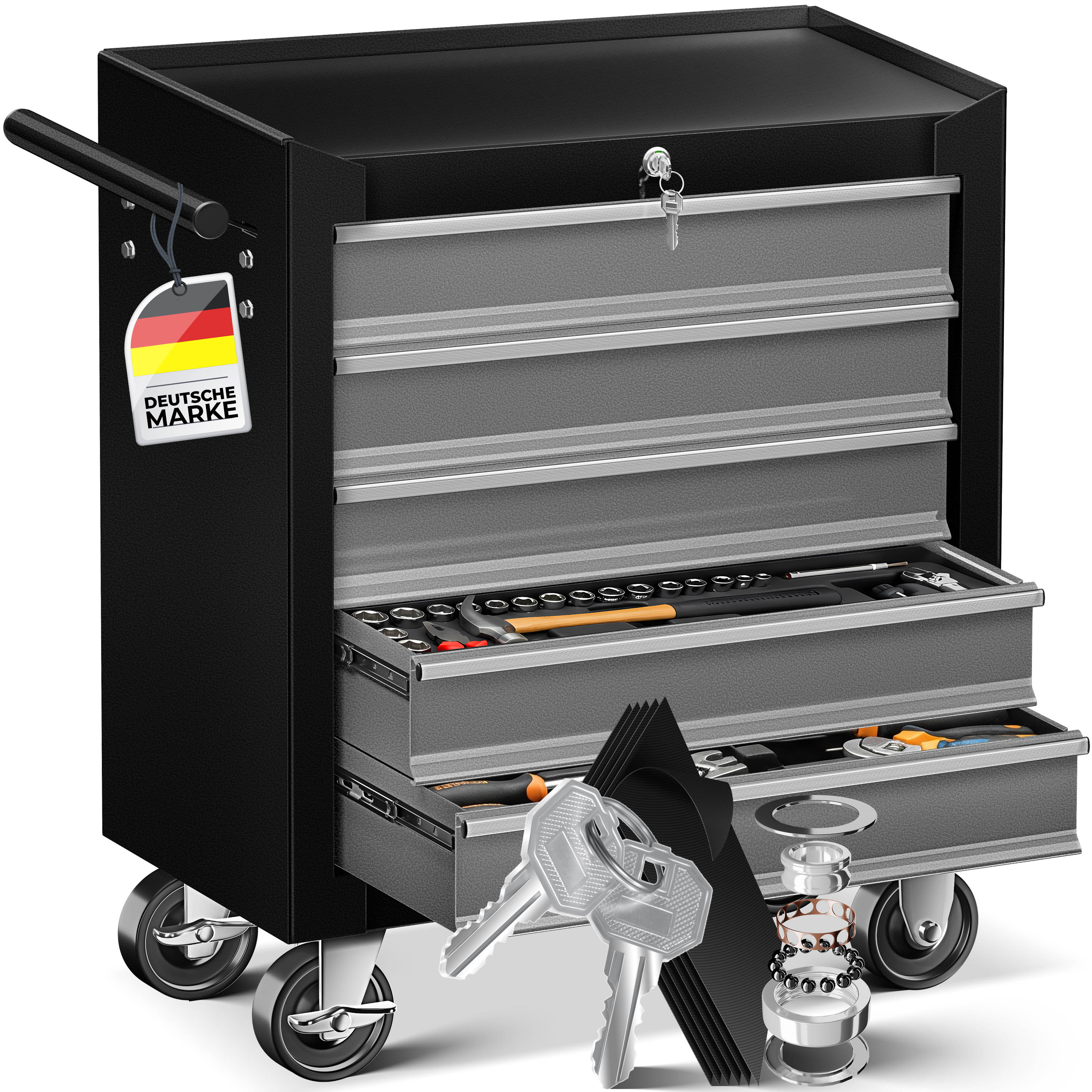 MASKO&reg; Werkstattwagen - 5 / 7 Schubladen, Abschlie&szlig;bar | Massives Metall | Mobiler Werkzeug-Wagen ohne Werkzeug | Profi Werkstatt-Wagen unbest&uuml;ckt | Rollwagen zur Werkzeugaufbewahrung mit Schloss 