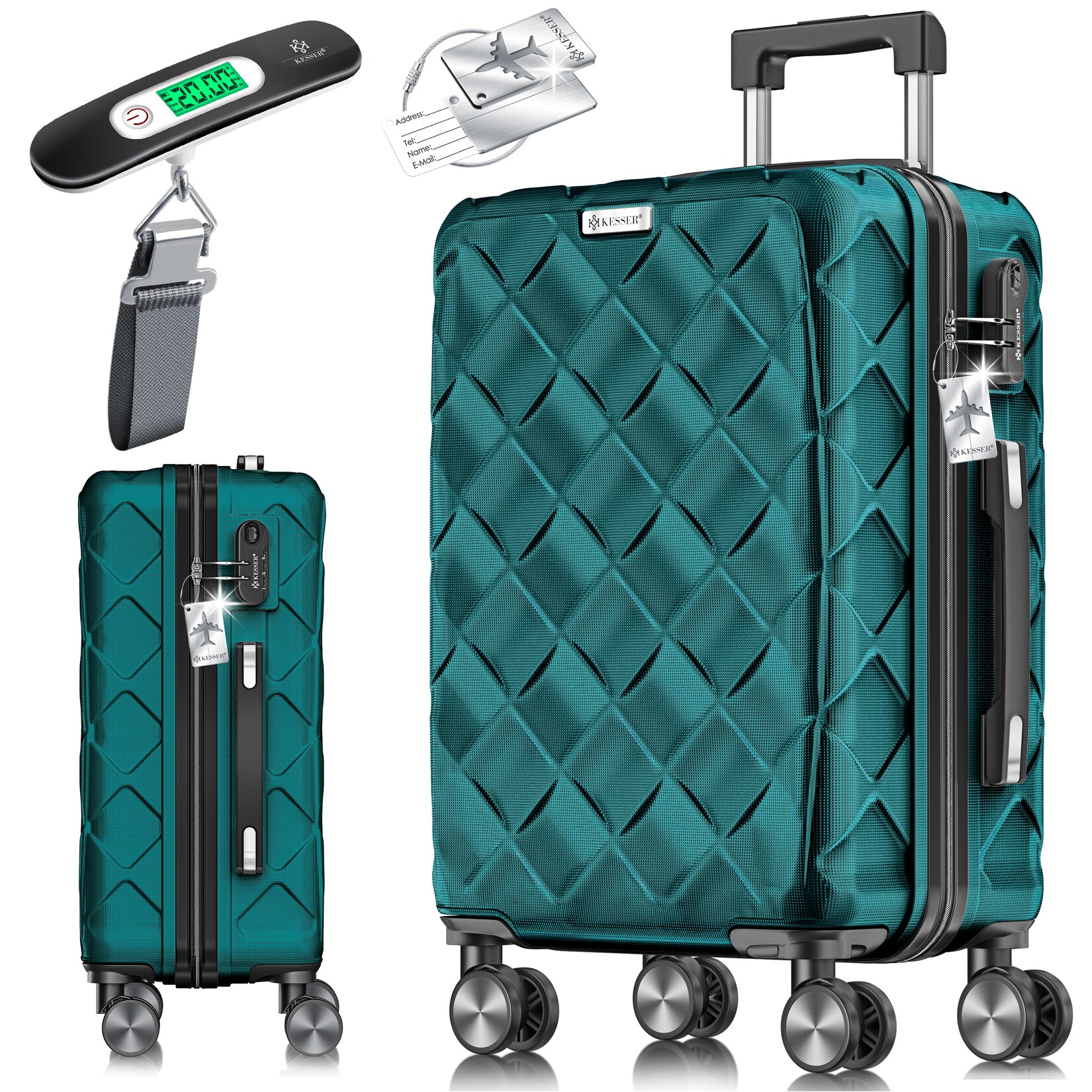 ® Reisekoffer   Koffer ABS Hartschalenkoffer mit Zahlenschloss, Kofferwaage & Reisebrieftasche 360° Rollen   Koffer für Business & Reise Trolley