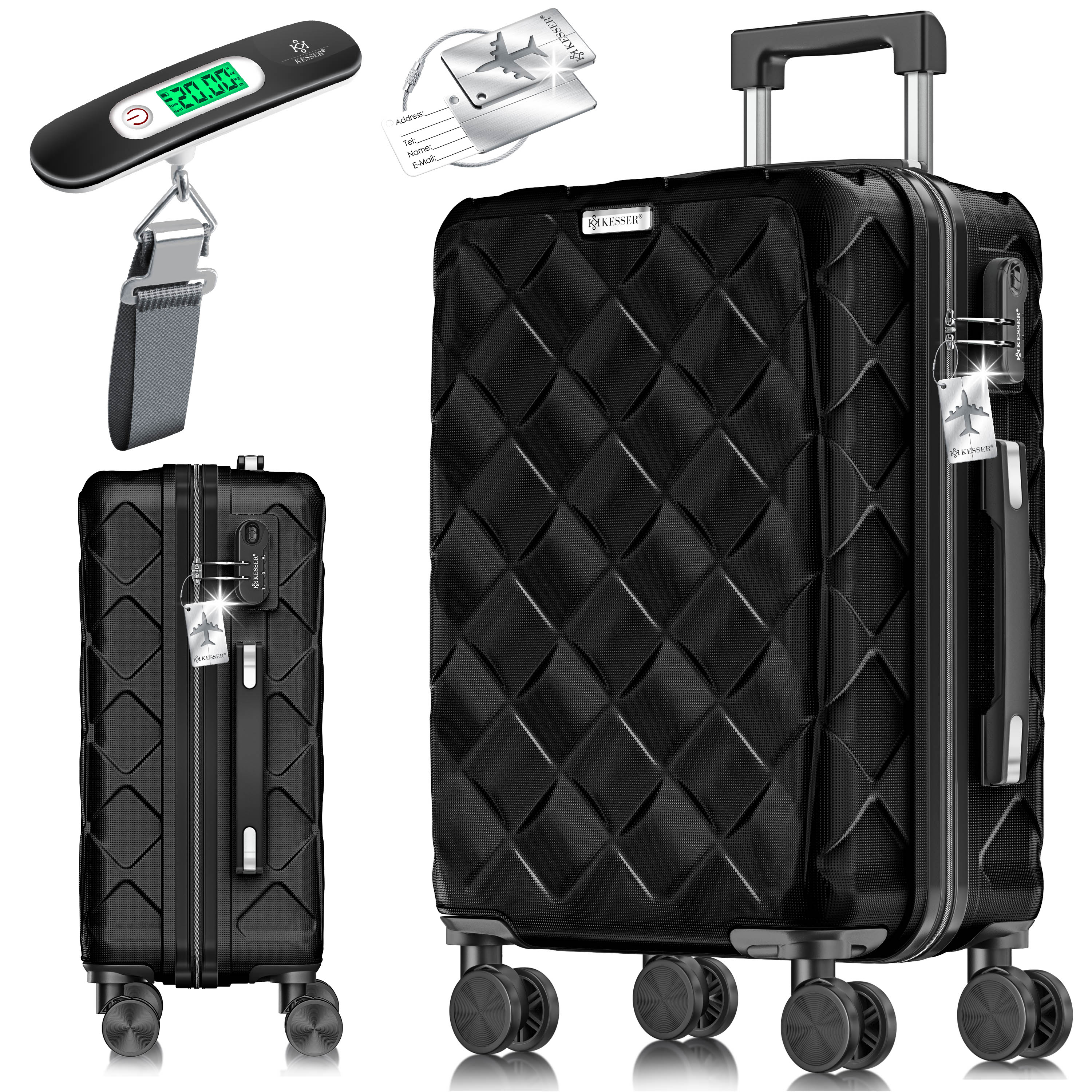 KESSER&reg; Reisekoffer | Koffer ABS Hartschalenkoffer mit Zahlenschloss, Kofferwaage & Reisebrieftasche 360&deg; Rollen | Koffer f&uuml;r Business & Reise Trolley 