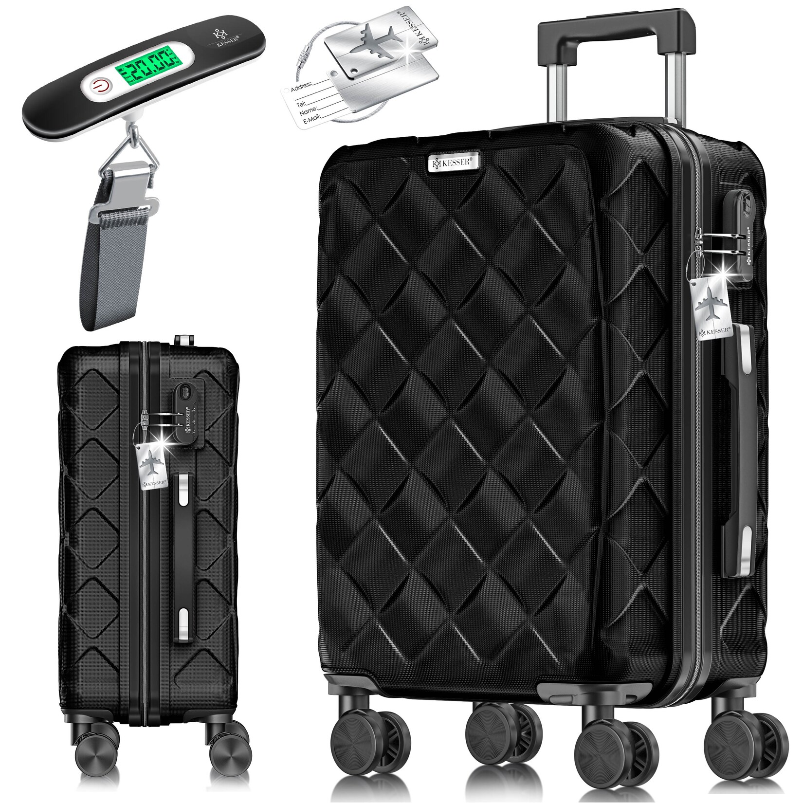 ® Reisekoffer   Koffer ABS Hartschalenkoffer mit Zahlenschloss, Kofferwaage & Reisebrieftasche 360° Rollen   Koffer für Business & Reise Trolley
