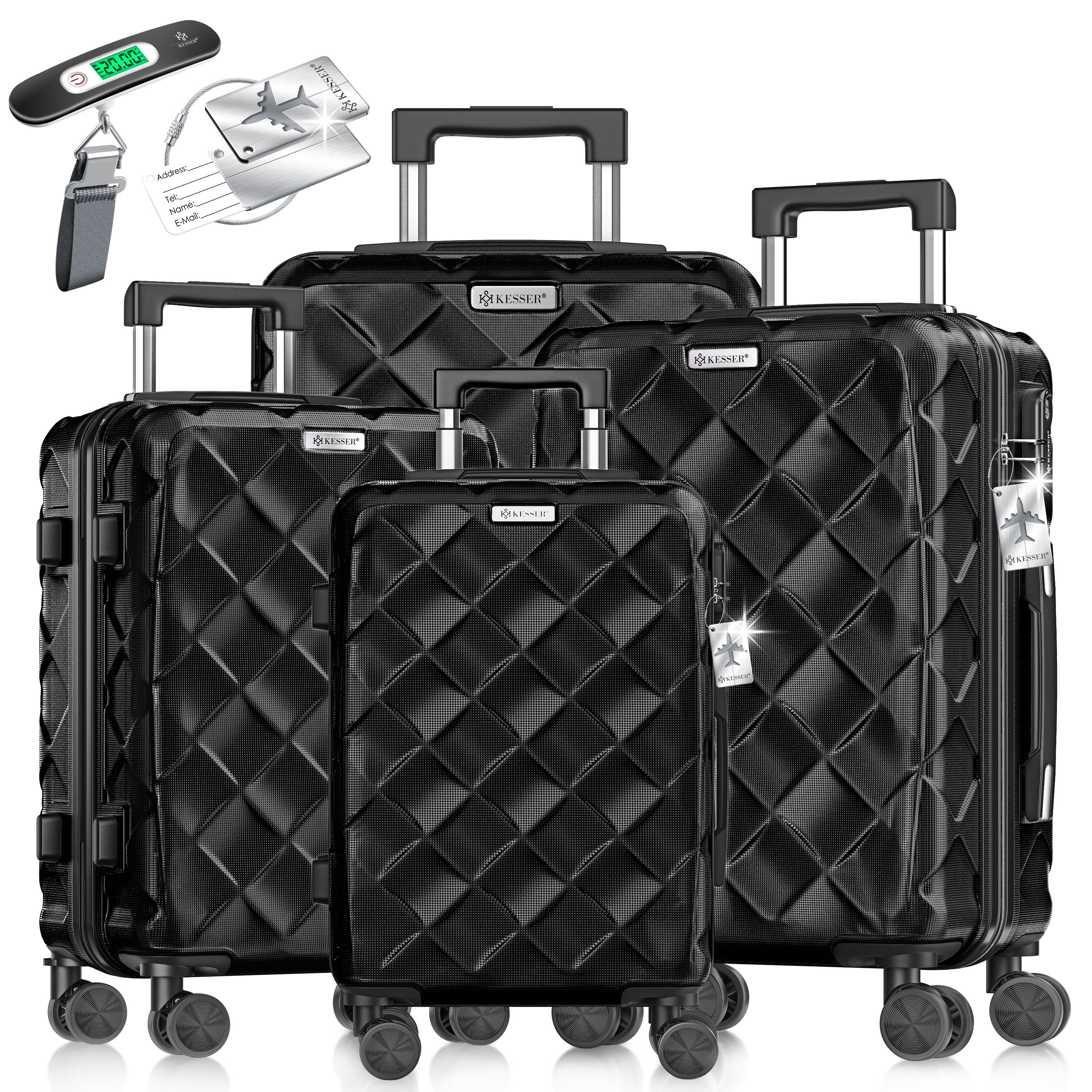 KESSER&reg; Reisekoffer Set 4-teilig | Kofferset ABS Hartschalenkoffer mit Zahlenschloss, Kofferwaage & Reisebrieftasche 360&deg; Rollen | Handgep&auml;ck & gro&szlig;e Koffer f&uuml;r Business & Reise Trolley 