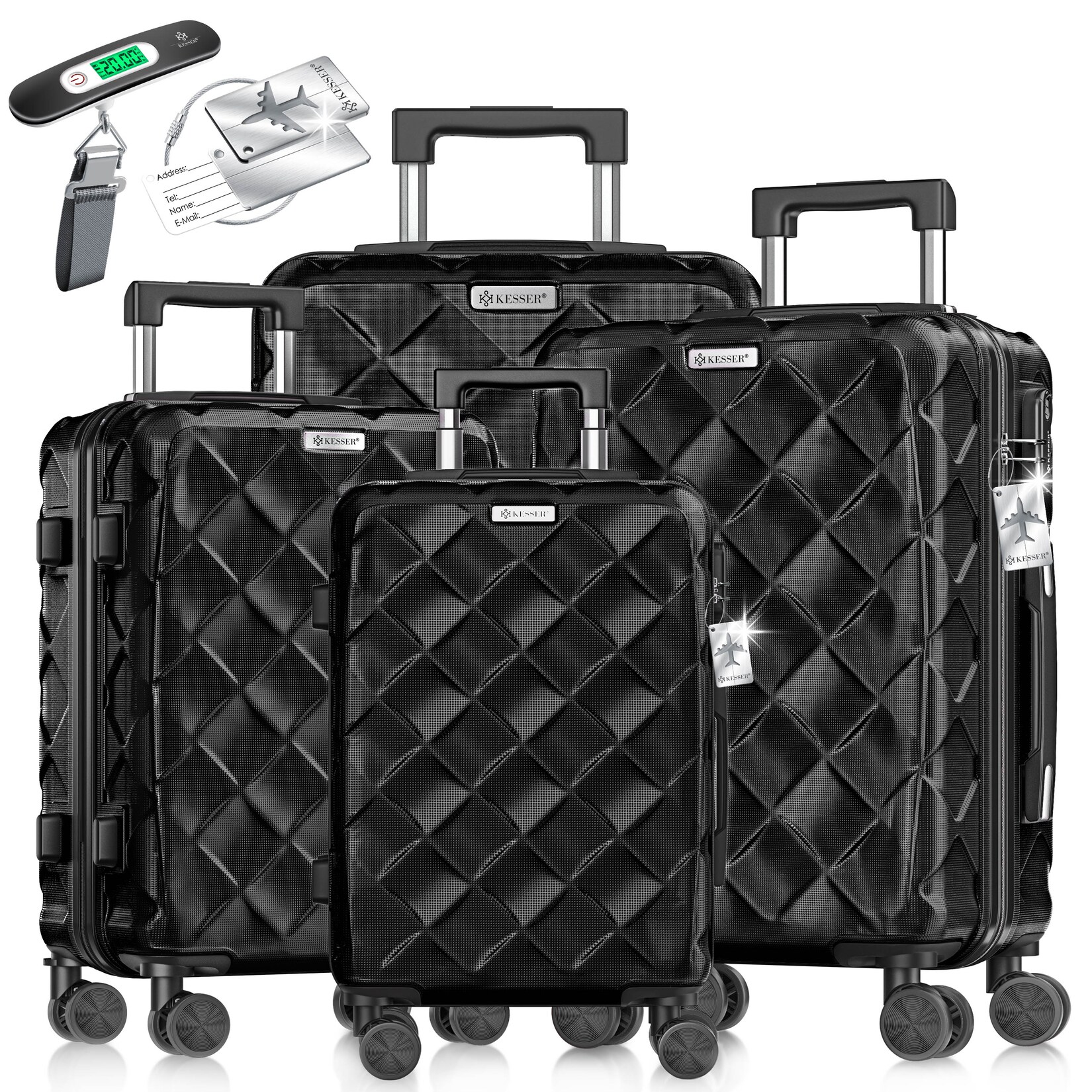 ® Reisekoffer Set 4-teilig   Kofferset ABS Hartschalenkoffer mit Zahlenschloss, Kofferwaage & Reisebrieftasche 360° Rollen   Handgepäck & große Koffer für Business & Reise Trolley