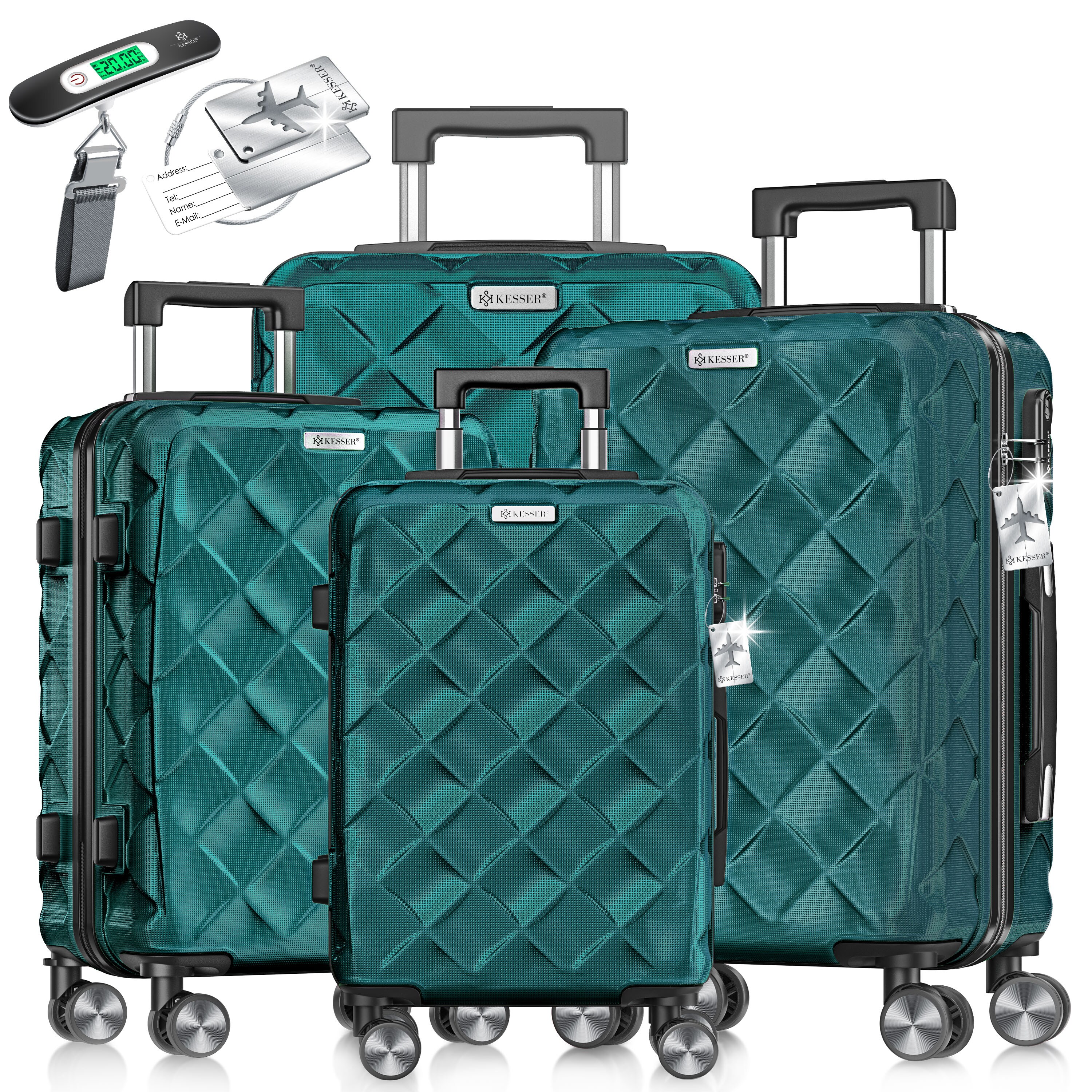 KESSER&reg; Reisekoffer Set 4-teilig | Kofferset ABS Hartschalenkoffer mit Zahlenschloss, Kofferwaage & Reisebrieftasche 360&deg; Rollen | Handgep&auml;ck & gro&szlig;e Koffer f&uuml;r Business & Reise Trolley 