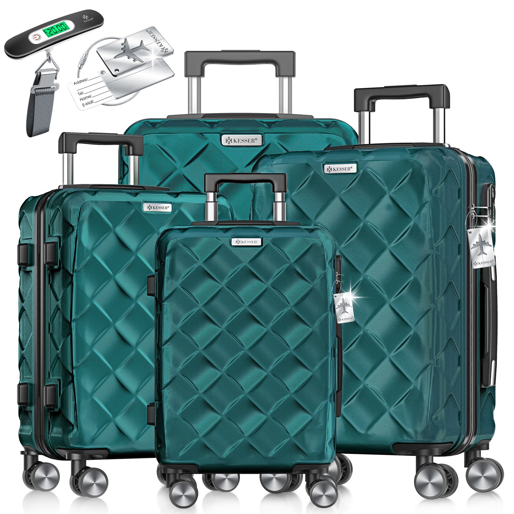 ® Reisekoffer Set 4-teilig   Kofferset ABS Hartschalenkoffer mit Zahlenschloss, Kofferwaage & Reisebrieftasche 360° Rollen   Handgepäck & große Koffer für Business & Reise Trolley