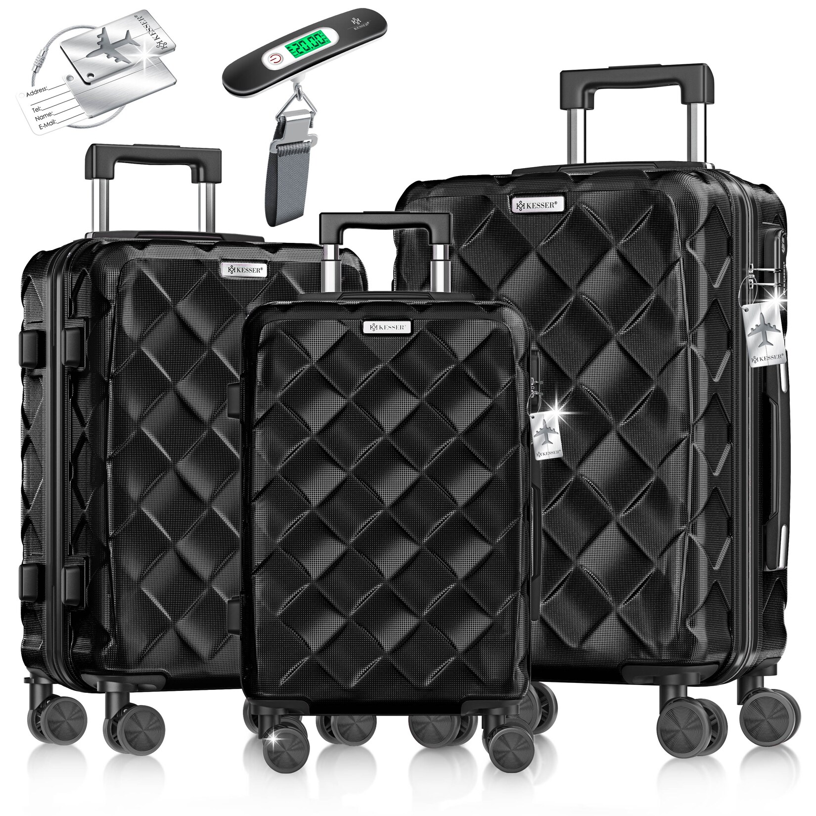 ® Reisekoffer Set 3-teilig   Kofferset ABS Hartschalenkoffer mit Zahlenschloss, Kofferwaage & Reisebrieftasche 360° Rollen   Handgepäck & große Koffer für Business & Reise Trolley