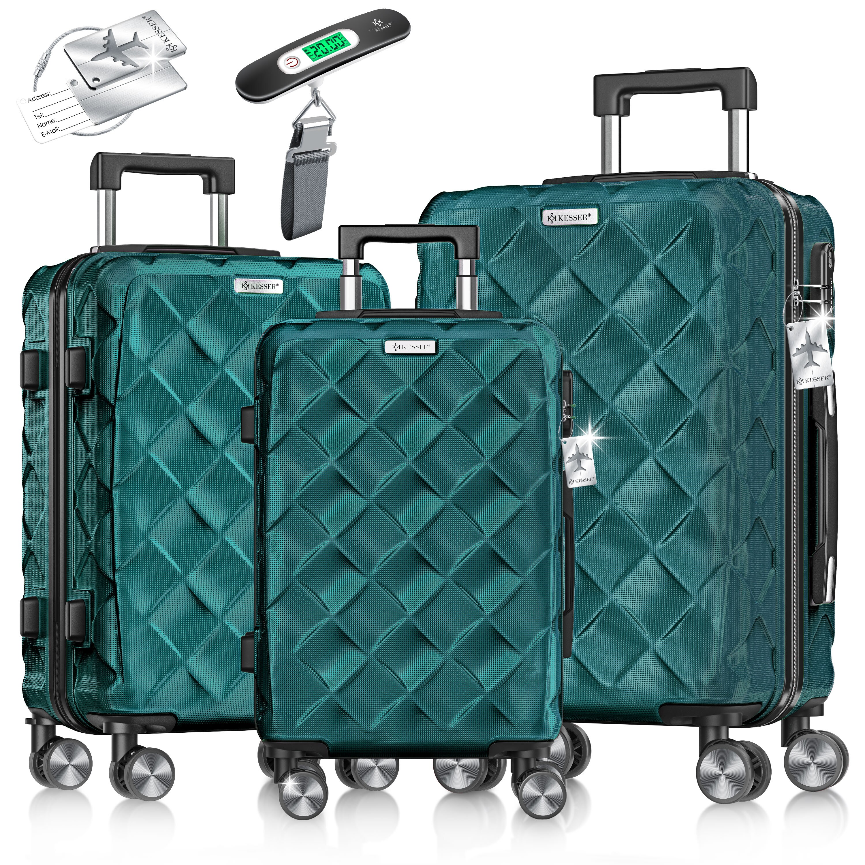 KESSER&reg; Reisekoffer Set 3-teilig | Kofferset ABS Hartschalenkoffer mit Zahlenschloss, Kofferwaage & Reisebrieftasche 360&deg; Rollen | Handgep&auml;ck & gro&szlig;e Koffer f&uuml;r Business & Reise Trolley 