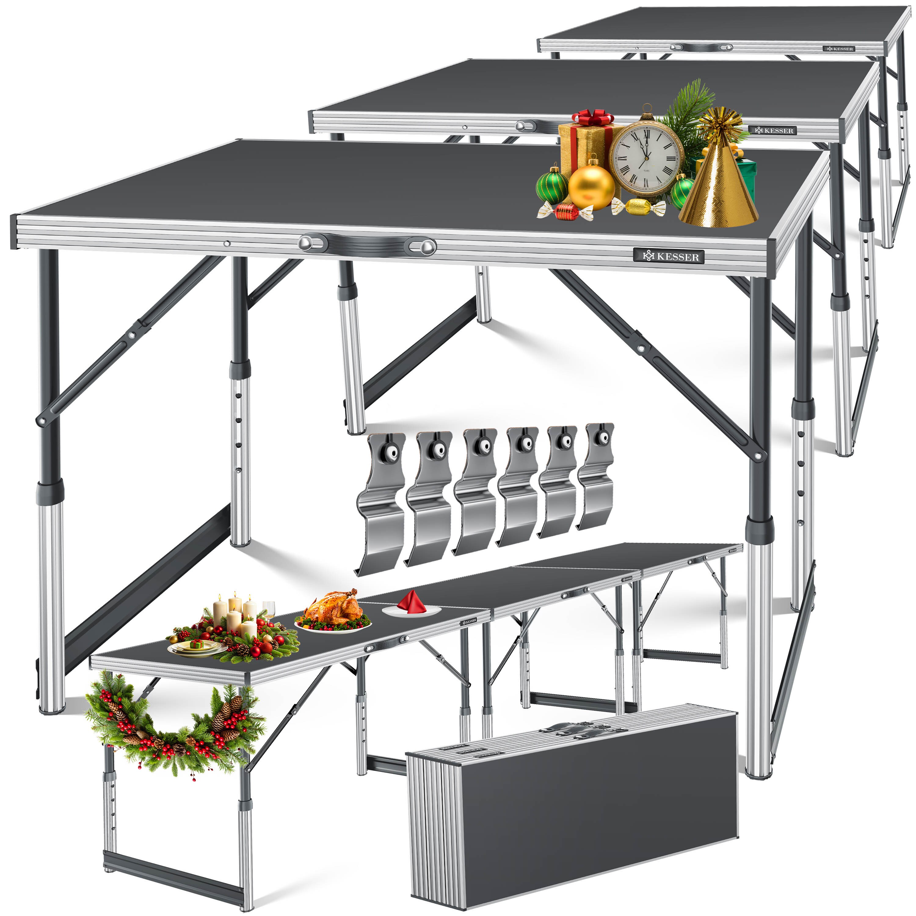 KESSER&reg; Multifunktionstisch Profi 3- teilig, 100 x 60 cm, Tapeziertisch 30kg Tragkraft je Tisch Mit Ausziehfunktion Klapptisch Flohmarktisch Beistelltisch Mehrzwecktisch Campingtisch h&ouml;henverstellbar 