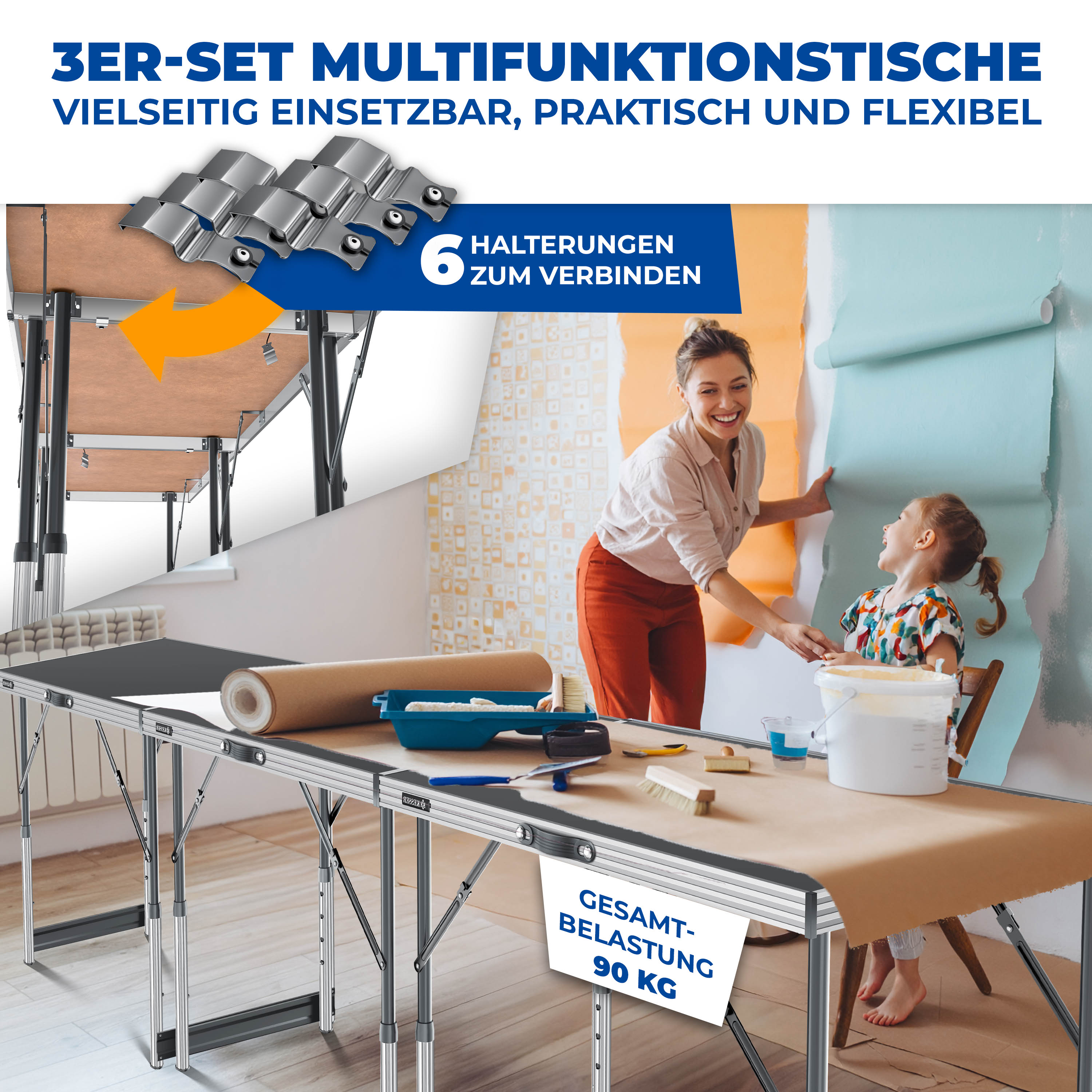 KESSER® Multifunktionstisch Profi 3- teilig, 100 x 60 cm, Tapeziertisch 30kg Tragkraft je Tisch Mit Ausziehfunktion Klapptisch Flohmarktisch Beistelltisch Mehrzwecktisch Campingtisch höhenverstellbar bei Marktkauf online bestellen