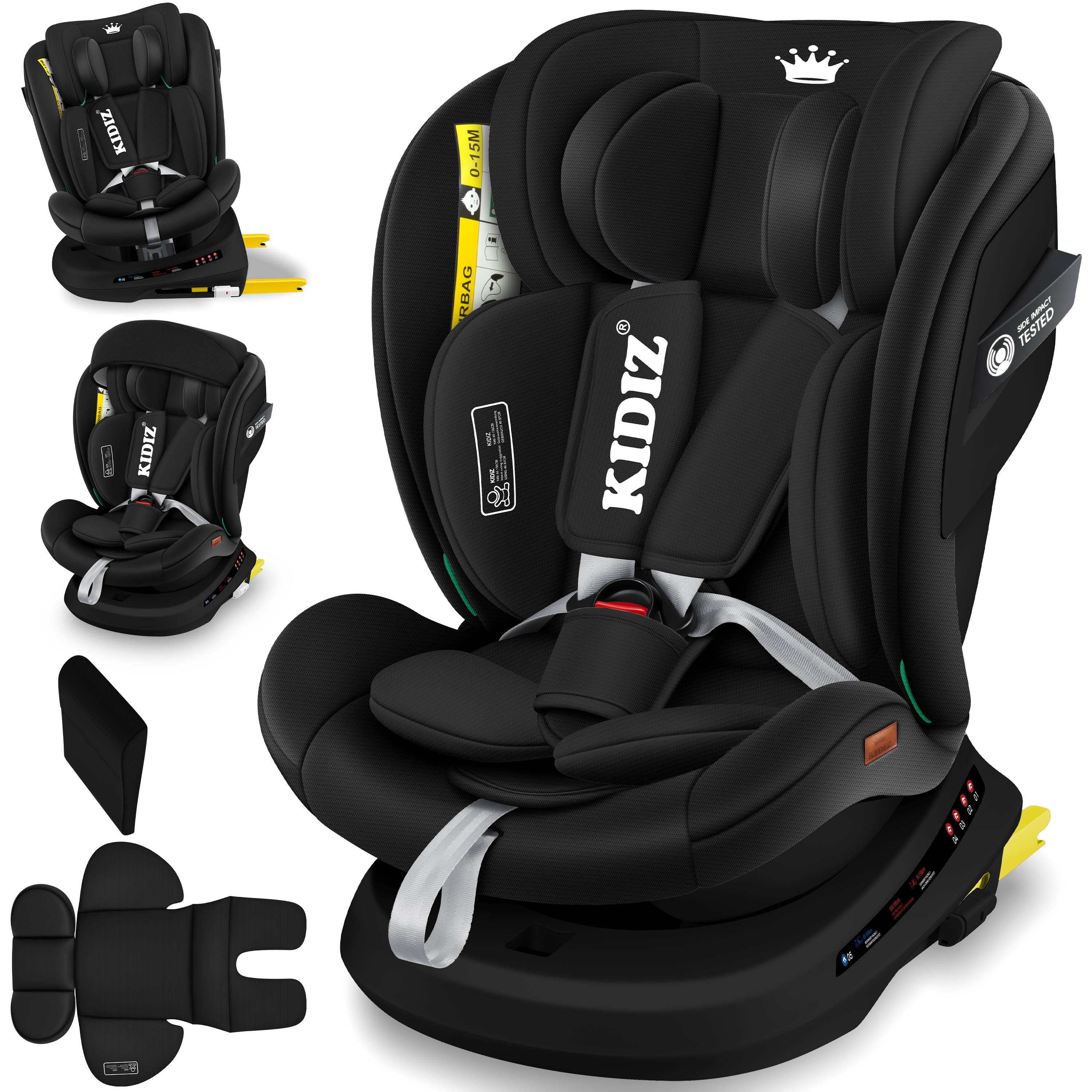KIDIZ&reg; Kindersitz Autositz Kinderautositz Baby Isofix Top Tether 360&deg; drehbar i-Size Gruppe 0/1/2/3 ab Geburt -12 Jahre + Sonnenschutzdach Seitenschutz 5 Punkt Gurt Kopfst&uuml;tzenverstellung ECE R129 