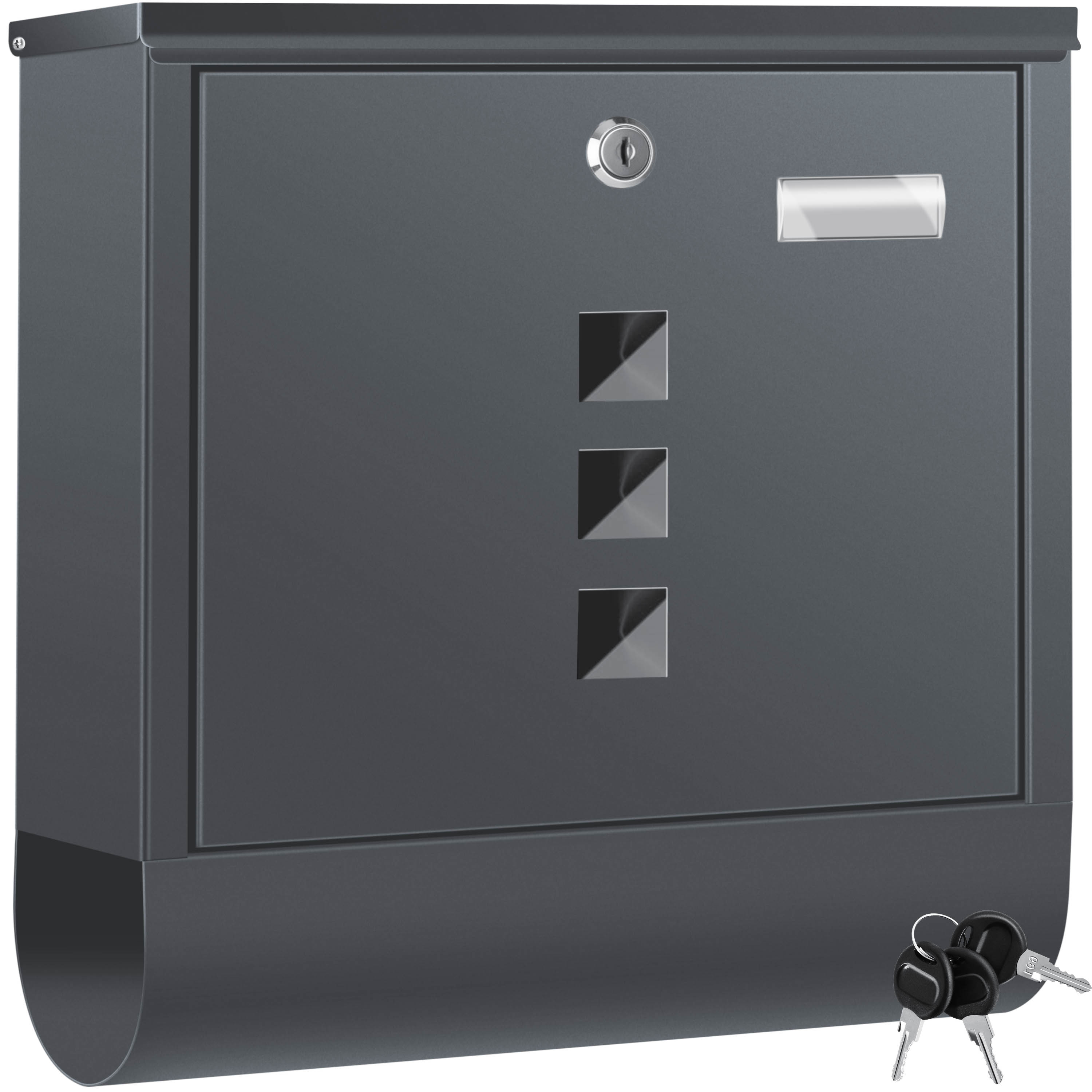 KESSER&reg; Briefkasten Edelstahl mit Zeitungsfach Namensschild , Sichtfenster, geb&uuml;rstet , 3x Schl&uuml;ssel abschlie&szlig;bar , Pulverbeschichtet , Wandmontage , gro&szlig; , inkl. Montagematerial Farbe: 