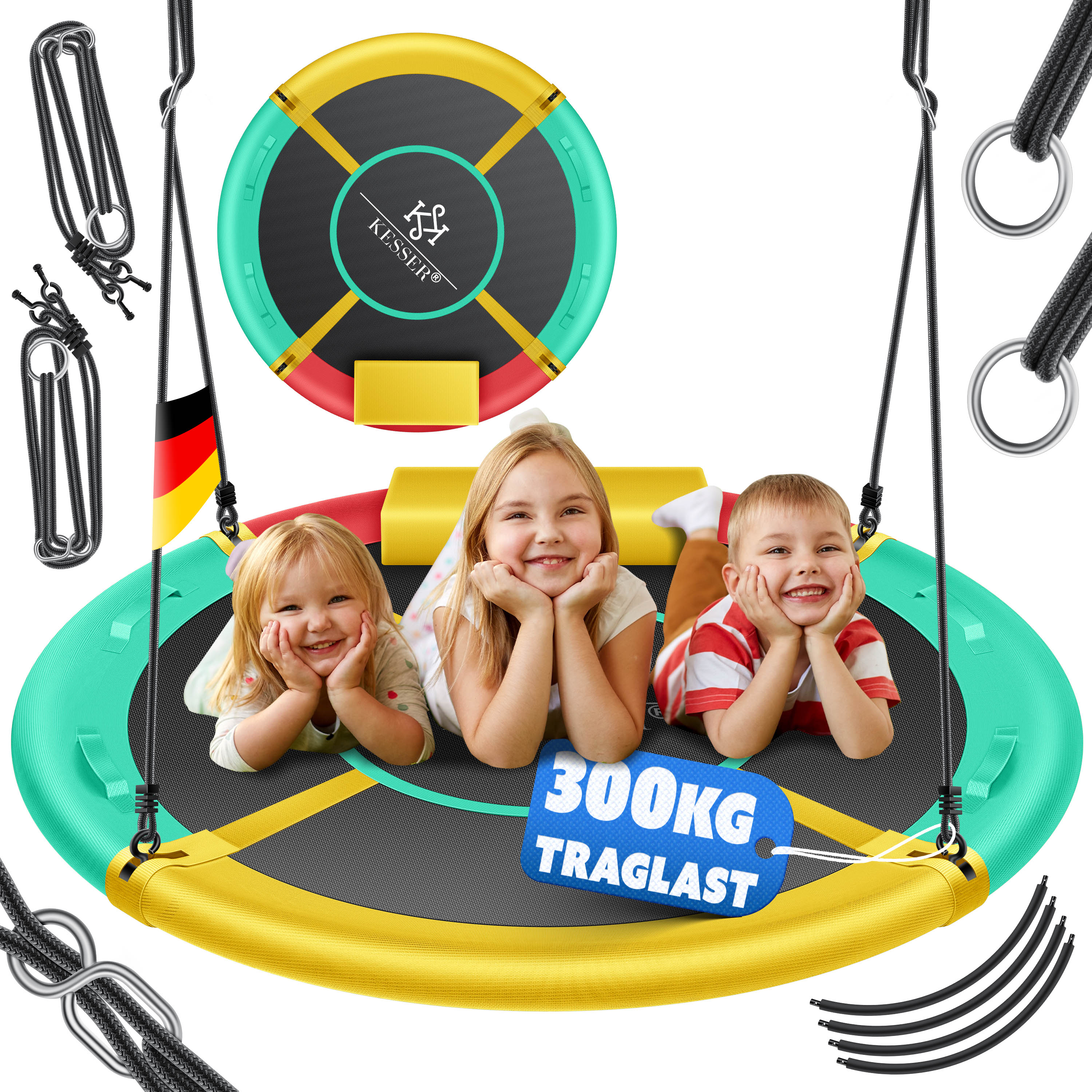 KESSER&reg; Nestschaukel Tellerschaukel H&auml;ngeschaukel Rundschaukel Schaukel verstellbar Garten-Schaukel Kinderschaukel Indoor - Outdoor-Schaukel f&uuml;r Kinder & Erwachsene 