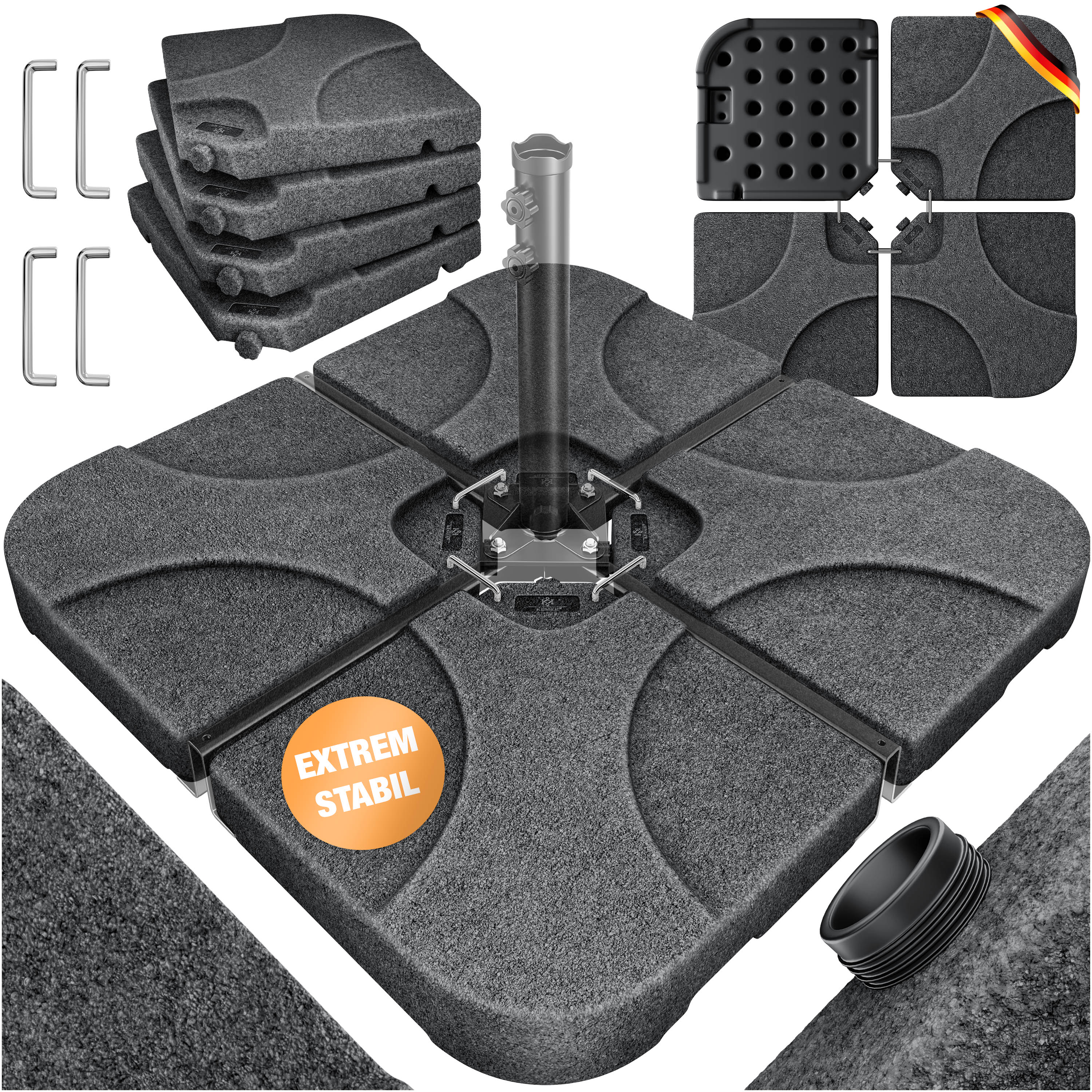 KESSER&reg; Sonnenschirmst&auml;nder 4-teilig Schirmgewicht Schirmst&auml;nder f&uuml;r Ampelschirm Bodenkreuz 60 Liter / 80 kg bef&uuml;llbar mit Wasser oder Sand Inkl. Metallverbinder Ampelschirmst&auml;nder Kunststoff 