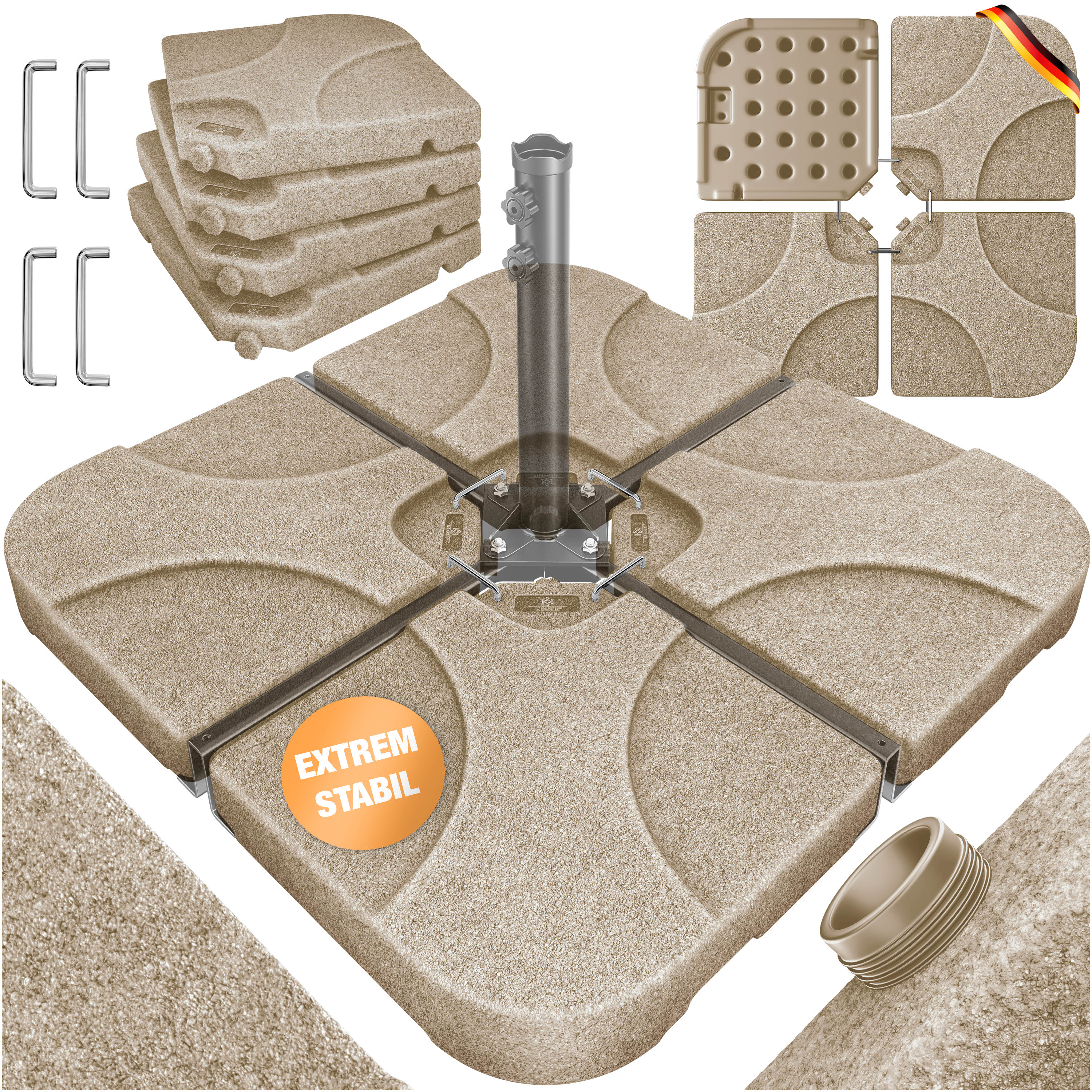 KESSER&reg; Sonnenschirmst&auml;nder 4-teilig Schirmgewicht Schirmst&auml;nder f&uuml;r Ampelschirm Bodenkreuz 60 Liter / 80 kg bef&uuml;llbar mit Wasser oder Sand Inkl. Metallverbinder Ampelschirmst&auml;nder Kunststoff 
