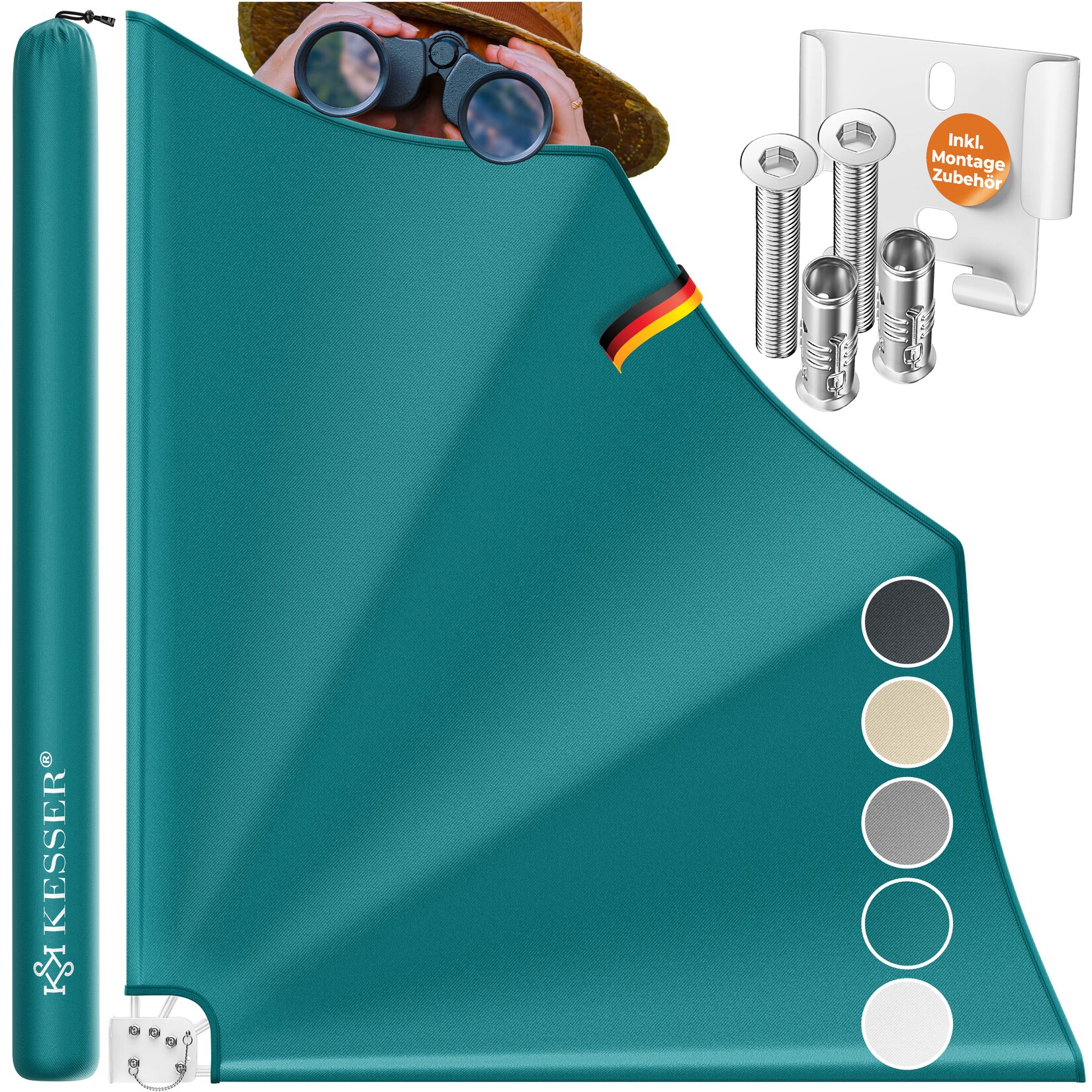 ® Balkonfächer klappbar mit Wandhalterung   140x140cm    Sichtschutz Balkon Windschutz    Balkonsichtschutz    Seitenmarkise    witterungsbeständig   inkl. Montagematerial