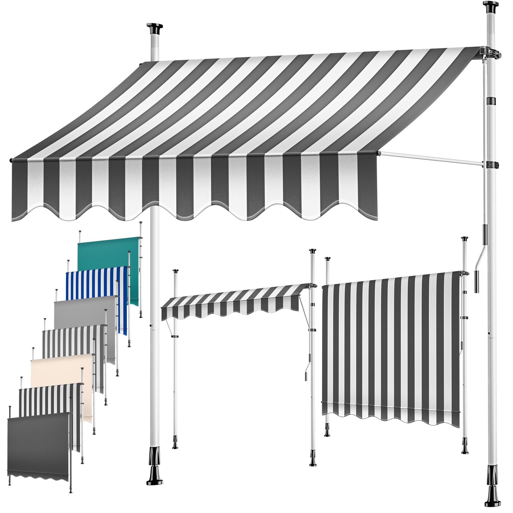 ® Klemmmarkise mit Handkurbel Balkon, Balkonmarkise ohne Bohren, UV-beständig höhenverstellbar wasserabweisend , Sonnenschutz, Terrassenüberdachung , einfache Montage