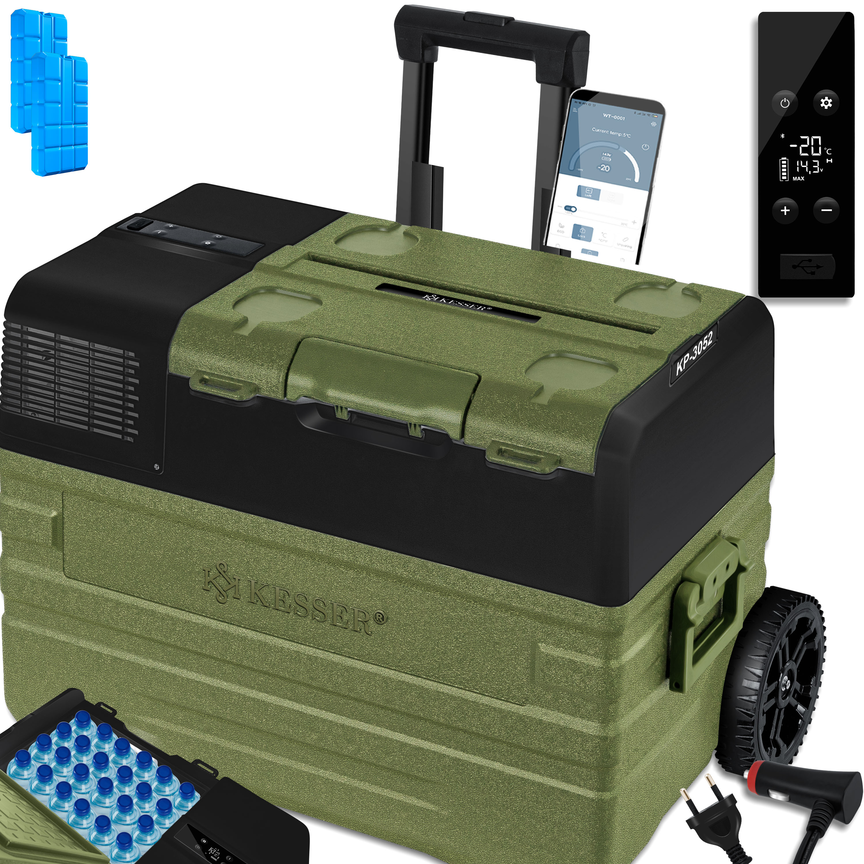 KESSER&reg; Kompressor K&uuml;hlbox elektrisch Gefrierbox, Mit APP-Steuerung USB-Anschluss 12/24 V 230V, +Teleskopstange R&auml;der K&uuml;hlschrank K&uuml;hlung bis -20 &deg;C f&uuml;r Auto, Lkw, Boot, Reisemobil, Camping 