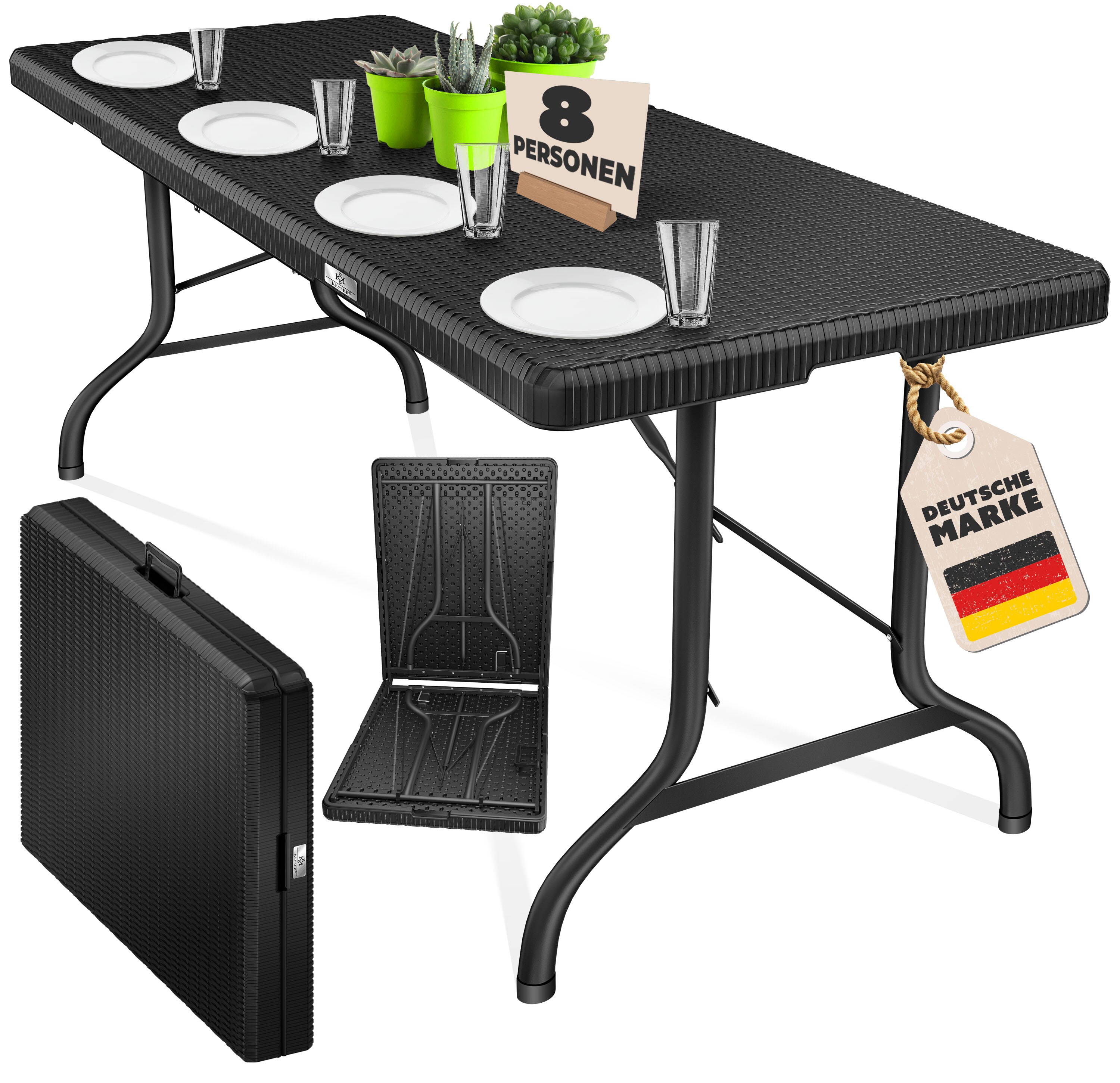 KESSER&reg; Buffettisch Tisch klappbar Kunststoff 183x76 cm Rattan Optik Campingtisch Partytisch Klapptisch Gartentisch f&uuml;r Garten Terrasse und Balkon zusammenklappbar 6 Personen ink. Tragegriff 