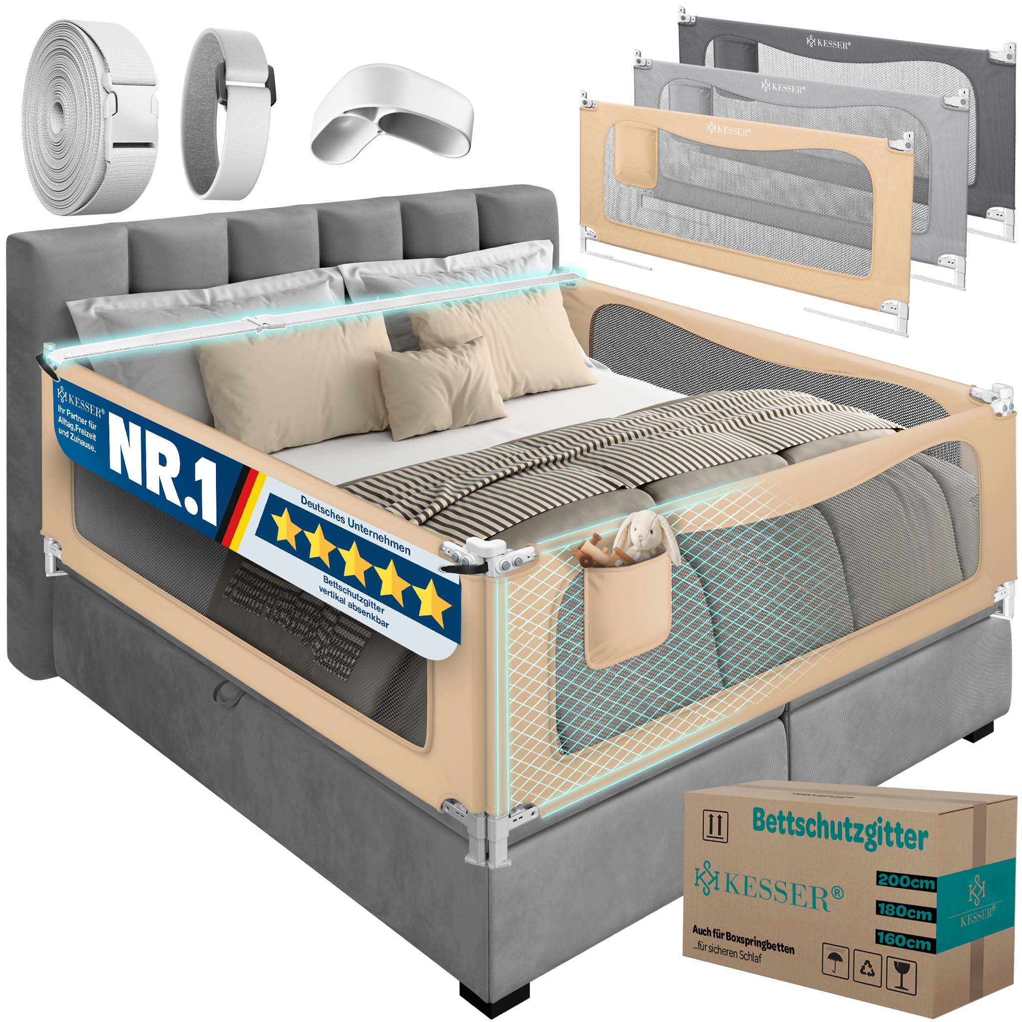 KESSER&reg; Bettgitter Bettschutzgitter Rausfallschutz f&uuml;r Boxspring- und Kinderbetten 