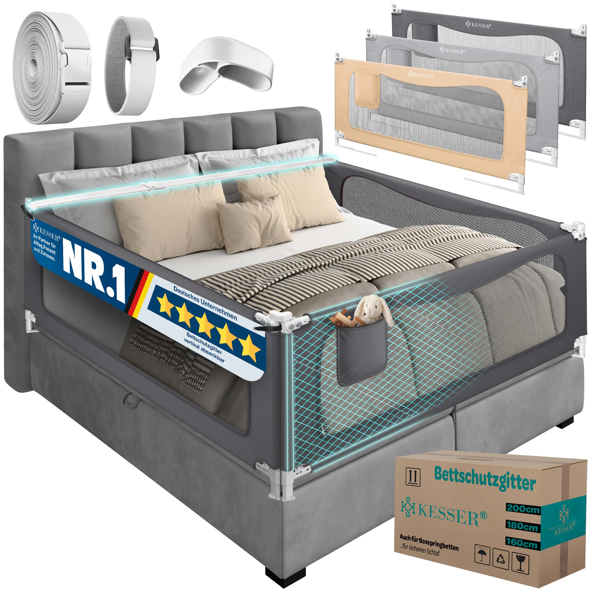 KESSER&reg; Bettgitter Bettschutzgitter Rausfallschutz f&uuml;r Boxspring- und Kinderbetten 