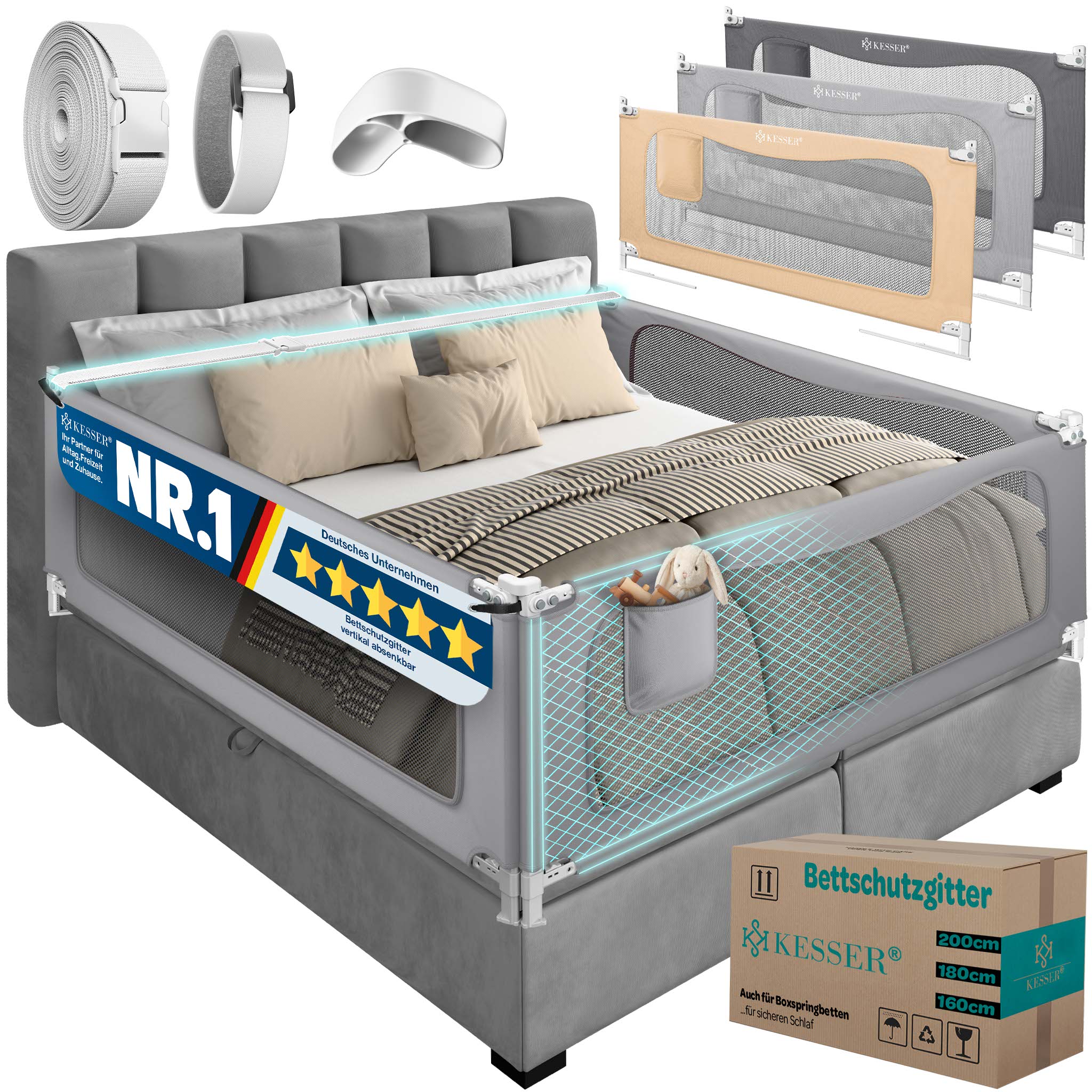 KESSER&reg; Bettgitter Bettschutzgitter Rausfallschutz f&uuml;r Boxspring- und Kinderbetten 