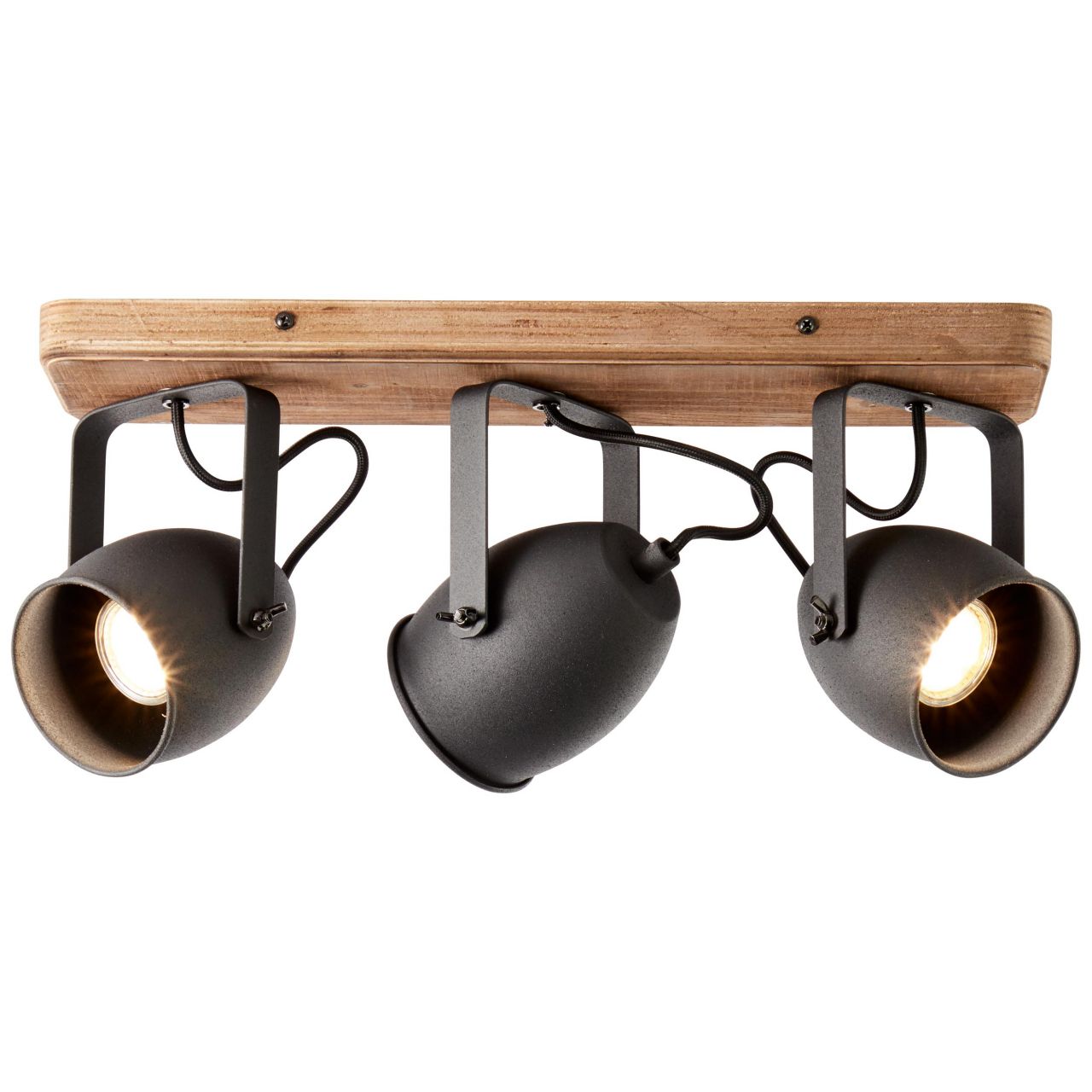BRILLIANT Lampe, Crowton Spotbalken 3flg kohlenschwarz/holz, Metall/Holz, 3x PAR51, GU10, 6W,Reflektorlampen (nicht enthalten) 