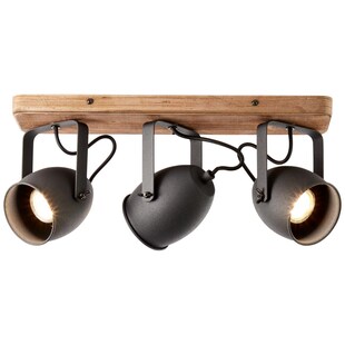 BRILLIANT Lampe, Crowton Spotbalken 3flg kohlenschwarz/holz, Metall/Holz, 3x PAR51, GU10, 6W,Reflektorlampen (nicht enthalten) 