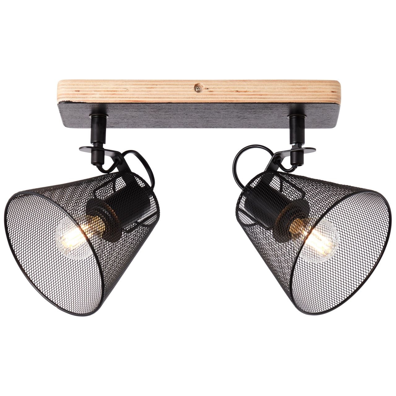 BRILLIANT Lampe, Whole Spotbalken 2flg schwarz/holzfarbend, Metall/Holz, 2x D45, E14, 40W,Tropfenlampen (nicht enthalten) 