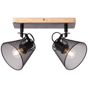 BRILLIANT Lampe, Whole Spotbalken 2flg schwarz/holzfarbend, Metall/Holz, 2x D45, E14, 40W,Tropfenlampen (nicht enthalten) 
