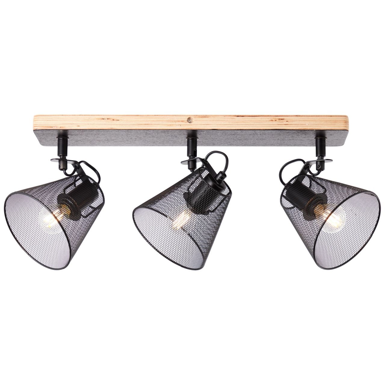 BRILLIANT Lampe, Whole Spotbalken 3flg schwarz/holzfarbend, Metall/Holz, 3x D45, E14, 40W,Tropfenlampen (nicht enthalten) 
