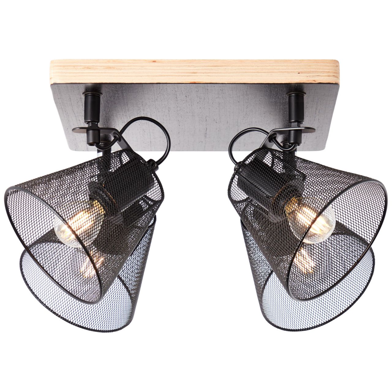 BRILLIANT Lampe, Whole Spotplatte 4flg schwarz/holzfarbend, Metall/Holz, 4x D45, E14, 40W,Tropfenlampen (nicht enthalten) 