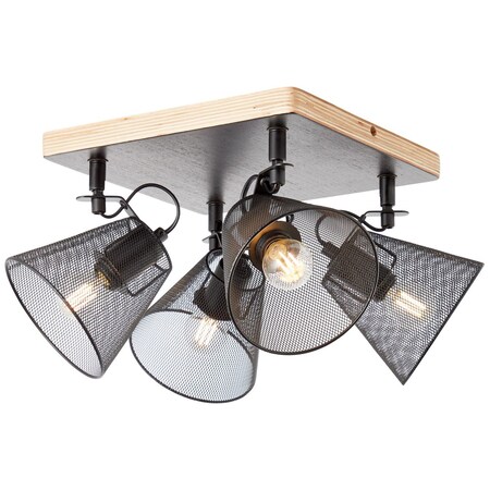 BRILLIANT Lampe, Whole Spotplatte E14, online bei Metall/Holz, bestellen 4x schwarz/holzfarbend, (nicht Marktkauf 40W,Tropfenlampen 4flg enthalten) D45