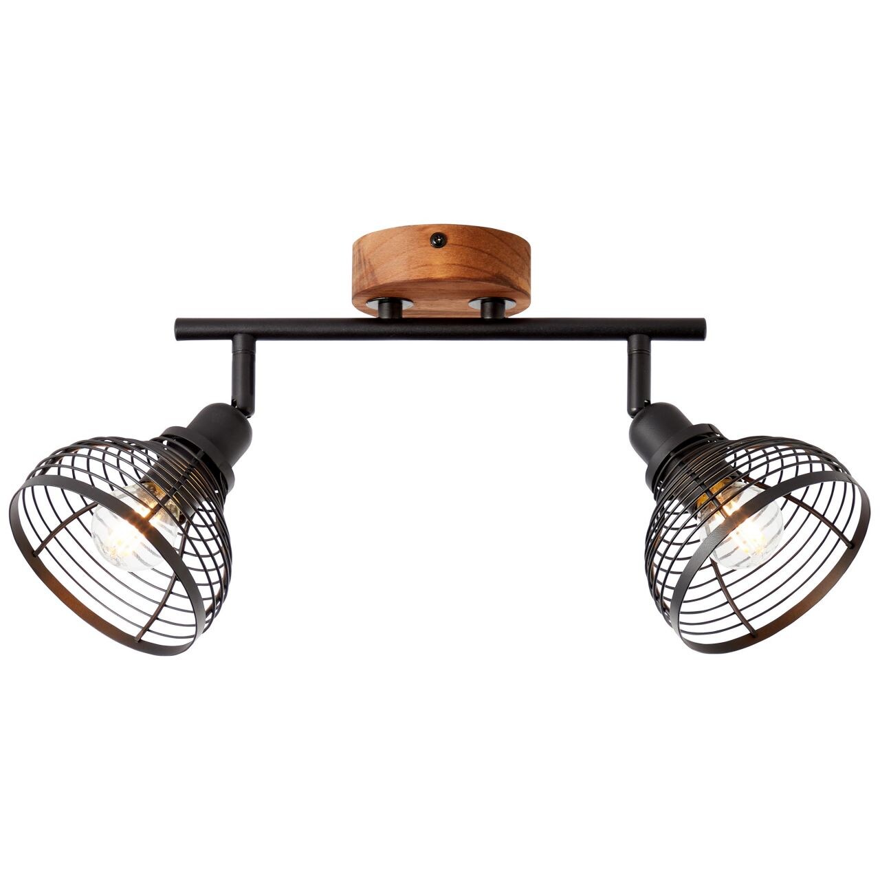 BRILLIANT Lampe, Avia Spotrohr 2flg schwarz/holzfarbend, Metall/Holz, 2x D45, E14, 40W,Tropfenlampen (nicht enthalten) 