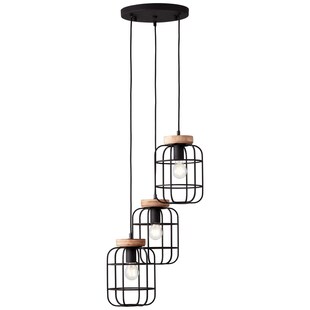 BRILLIANT Lampe, Gwen Pendelleuchte 3flg Rondell antik holz/schwarz korund, Metall/Holz, 3x A60, E27, 40W,Normallampen (nicht enthalten) 
