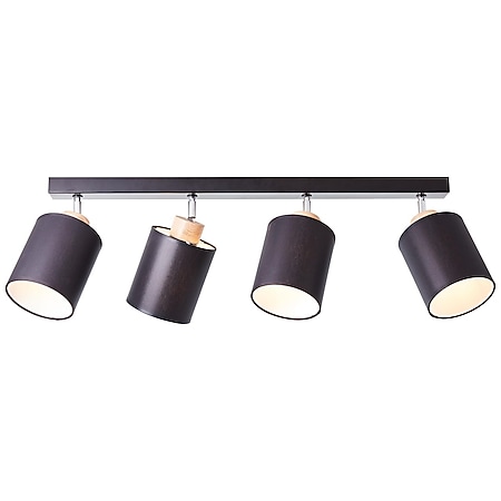 BRILLIANT Lampe, Vonnie Spotbalken 4flg schwarz/holzfarbend, Metall/Holz/Textil, 4x A60, E27, 25W,Normallampen (nicht enthalten) 