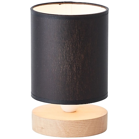 BRILLIANT Lampe, Vonnie Tischleuchte schwarz/holzfarbend, Metall/Holz/Textil, 1x A60, E27, 25W,Normallampen (nicht enthalten) 