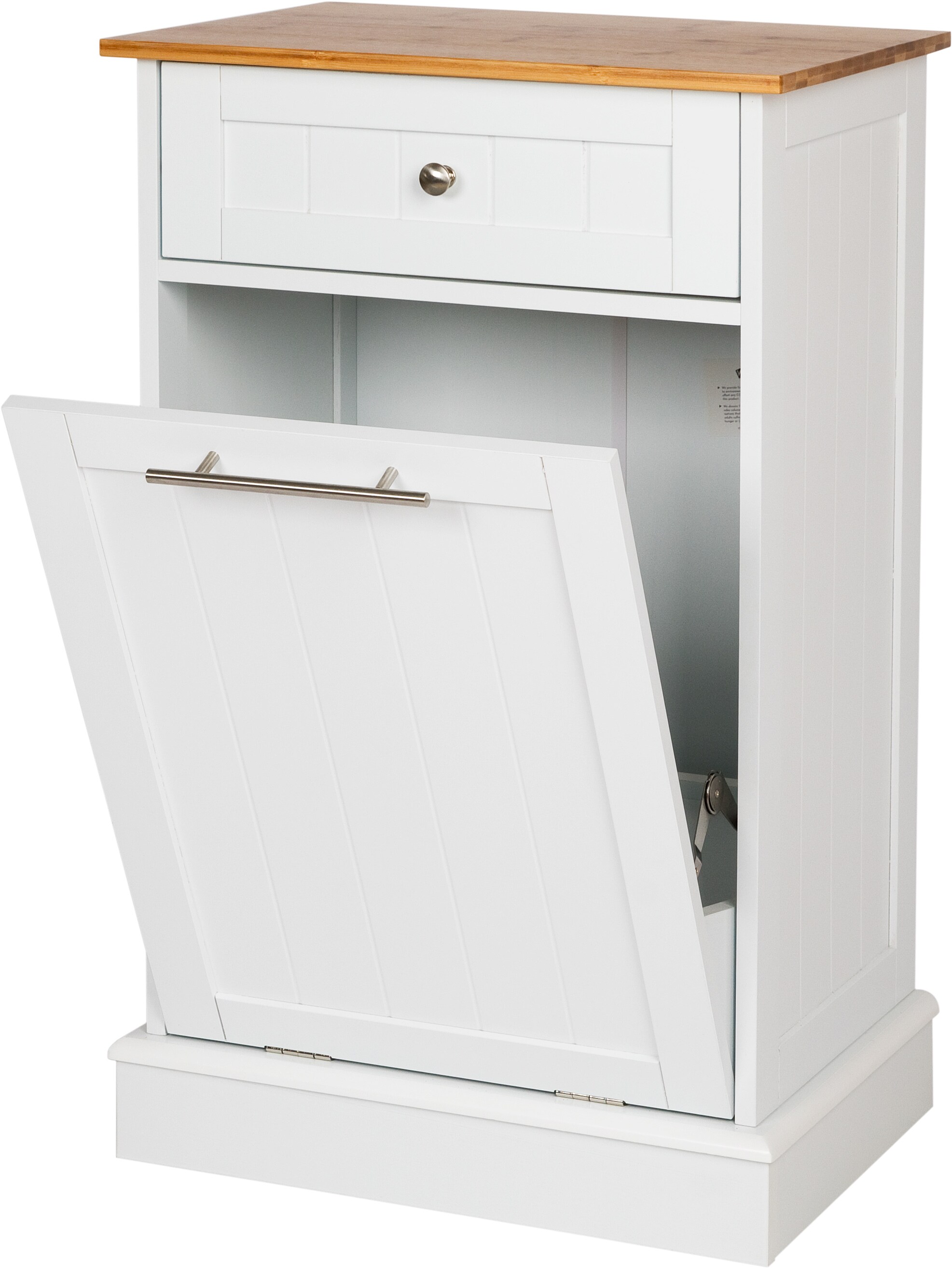 WONDERMAKE&reg; W&auml;scheschrank hoch oder M&uuml;lleimer-Schrank aus Holz / Bambus, W&auml;schesammler Hochschrank f&uuml;r Badezimmer oder K&uuml;che ausklappbar mit Schublade, 51 x 37 x 82 cm, wei&szlig; 