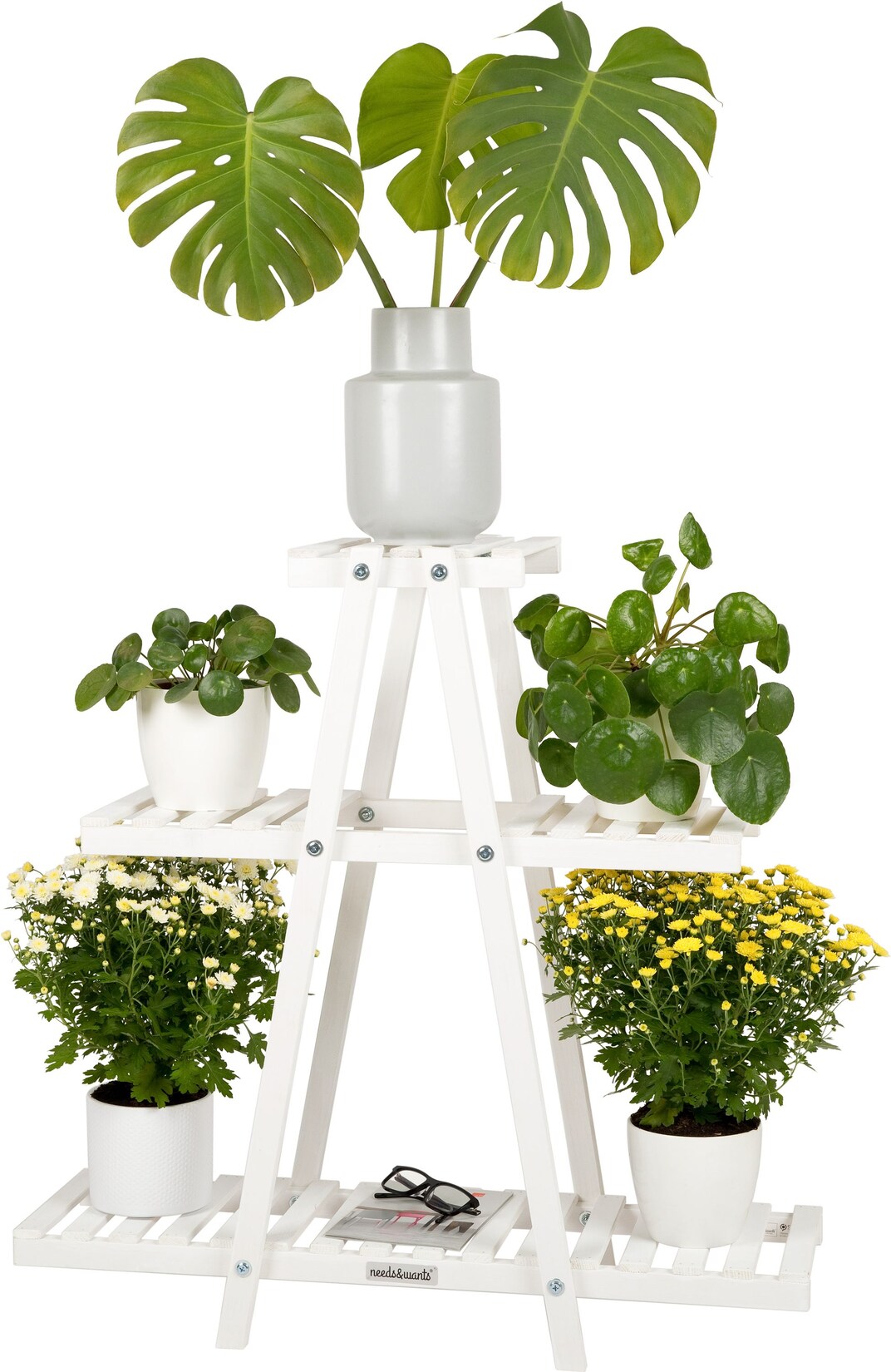 needs&wants® Pflanzenständer Blumenständer aus Holz wetterfest für Indoor Outdoor Balkon Garten draußen innen Wand, Pflanzenregal …