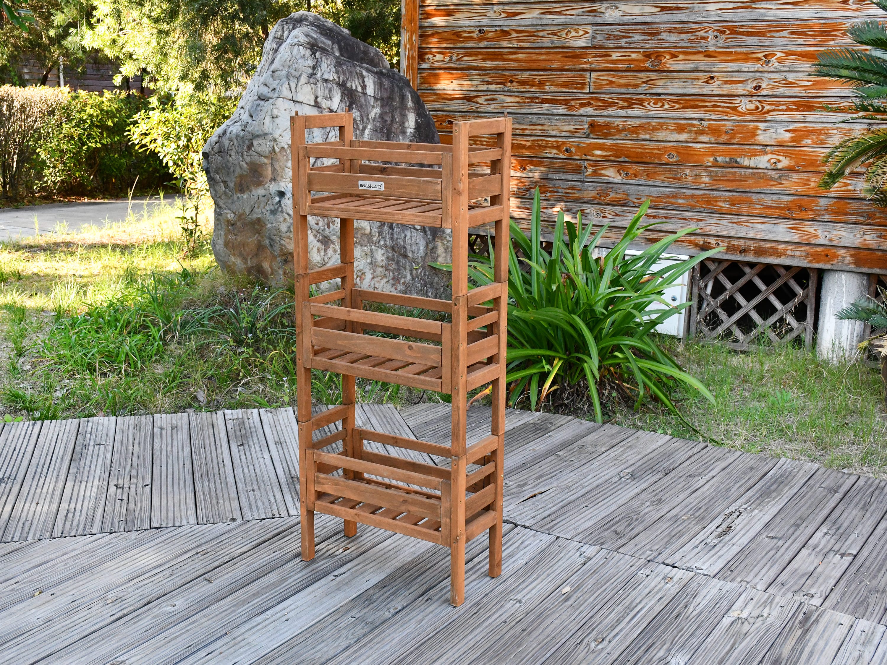 needs&wants® 3-fach multifunktional: Pflanzenständer Blumenständer aus Holz wetterfest für Indoor Outdoor Balkon Garten draußen innen Wand, Pflanzenregal Blumentreppe, z.B. 51 x 23 x 122 cm hoch, braun bei Marktkauf online bestellen