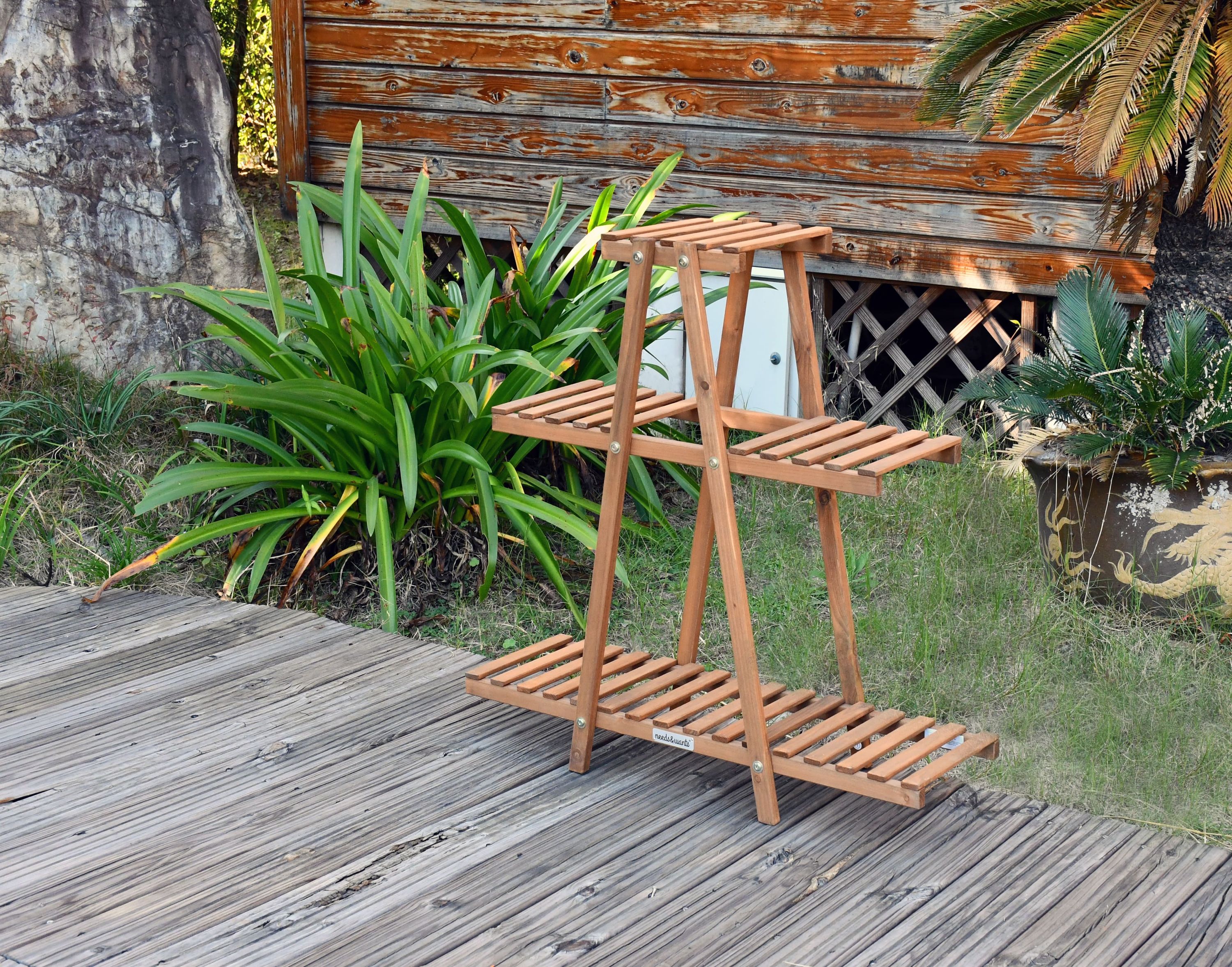 needs&wants® Pflanzenständer Blumenständer aus Holz wetterfest für Indoor Outdoor Balkon Garten draußen innen Wand, Pflanzenregal Blumentreppe, 83 x 28 x 83 cm hoch, braun bei Marktkauf online bestellen