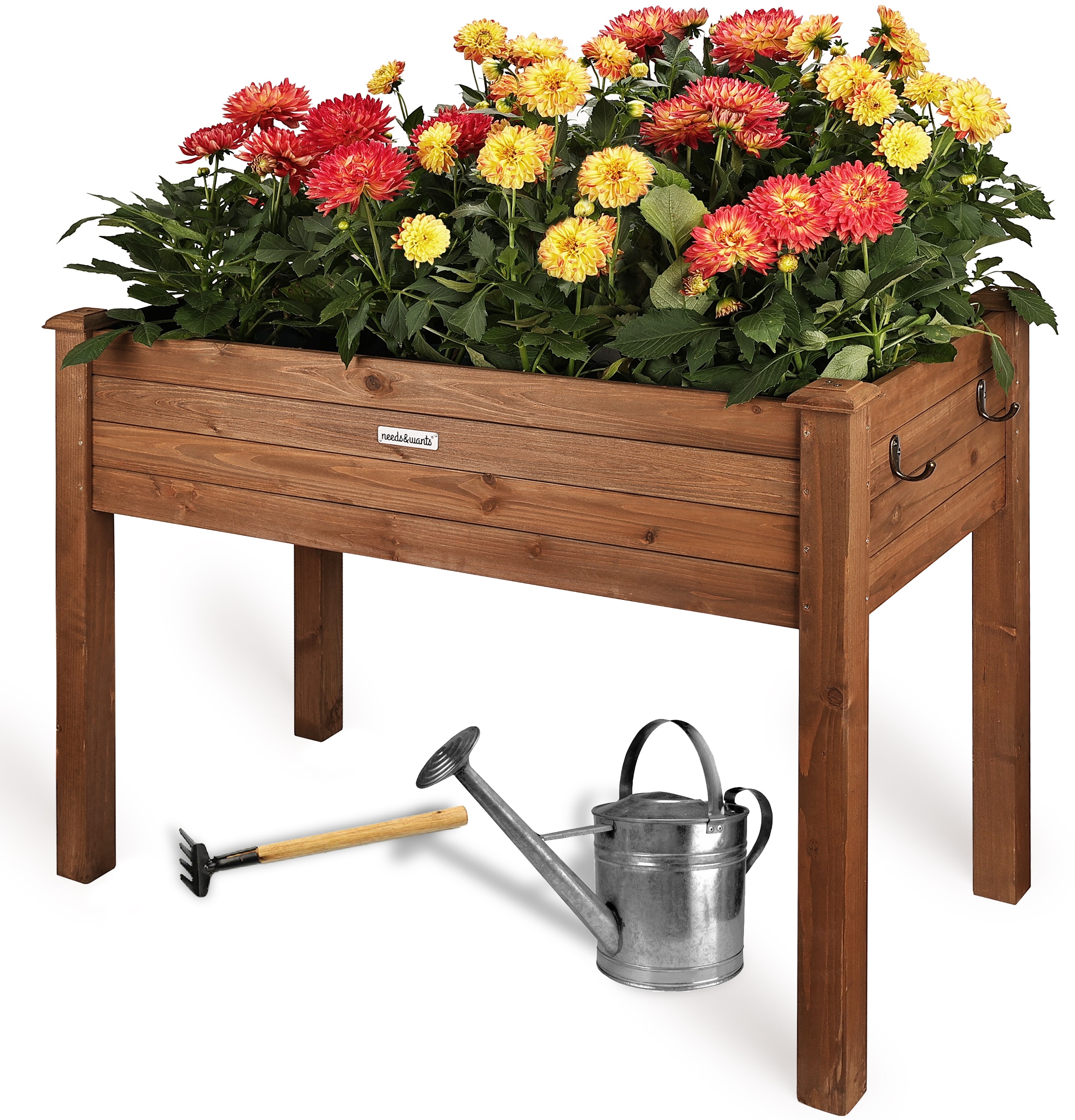 needs&wants&reg; Hochbeet aus Holz f&uuml;r Garten Balkon Terrasse, Pflanzkasten Bausatz rechteckig schmal mit Vlies-Folie, Kr&auml;uterbeet Pflanzenkasten deko, 100 x 50 x 75 cm, dunkel-braun 