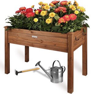 needs&wants® Hochbeet aus Holz für Garten Balkon Terrasse, Pflanzkasten Bausatz rechteckig schmal mit Vlies-Folie, Kräuterbeet Pflanzenkasten deko, 100 x 50 x 75 cm, dunkel-braun 