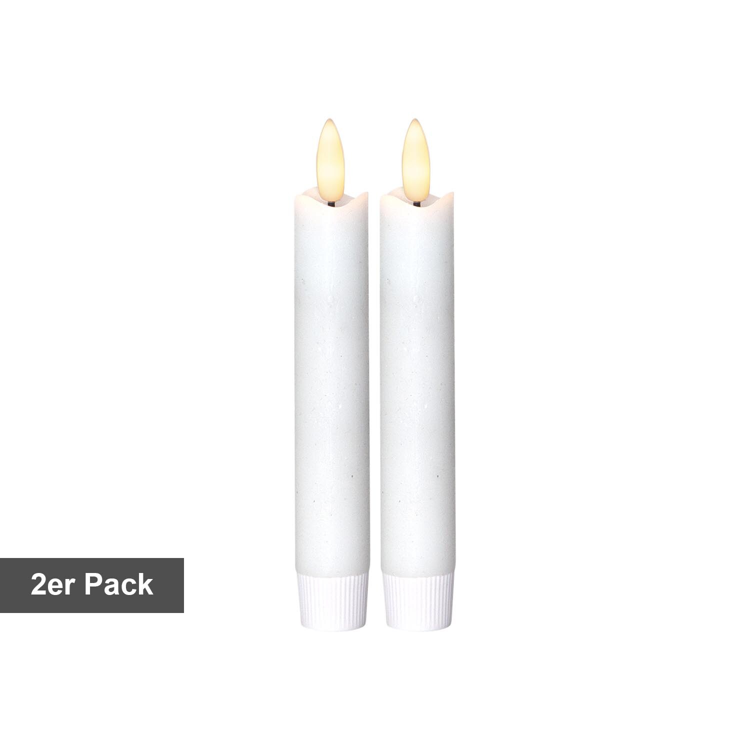 LED Stabkerzen, Flamme' in Wei&szlig;, 2er Set, kurz, Batterie, Timer, flackernd, warmwei&szlig;, H 15cm 