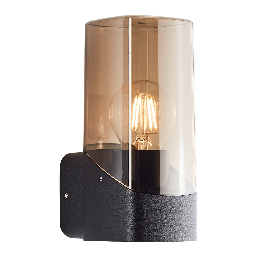 Brilliant Minou Au&szlig;enwandleuchte IP44 - Wandleuchte au&szlig;en schwarz/Rauchglas E27 - Standard & LED Leuchtmittel geeignet - Wetterfeste Au&szlig;enleuchte modern f&uuml;r Hauswand, Terrasse, Eingang - 20cm hoch 