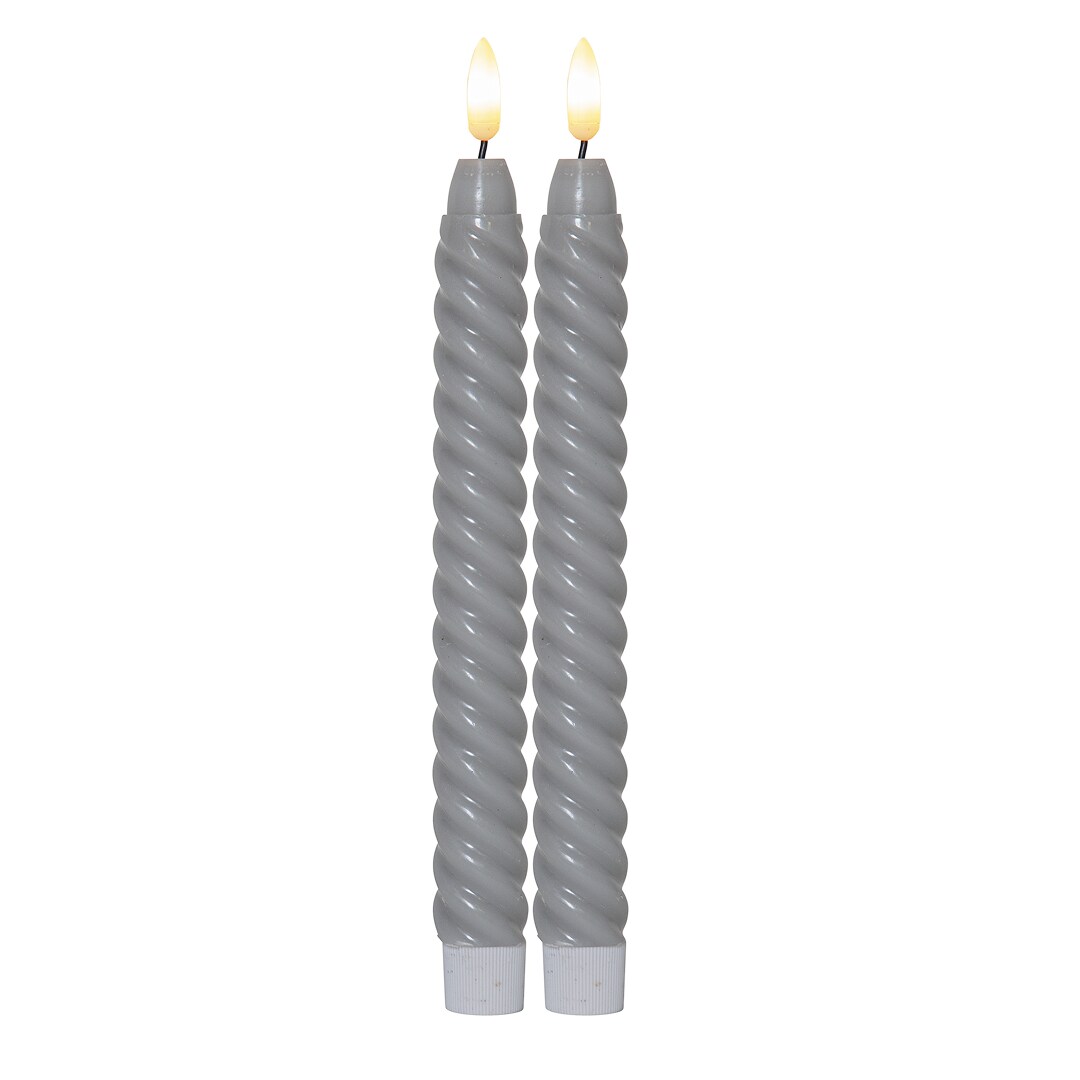 Star Trading Flamme Swirl LED Stabkerzen 2er Set , Echtwachs , Grau 