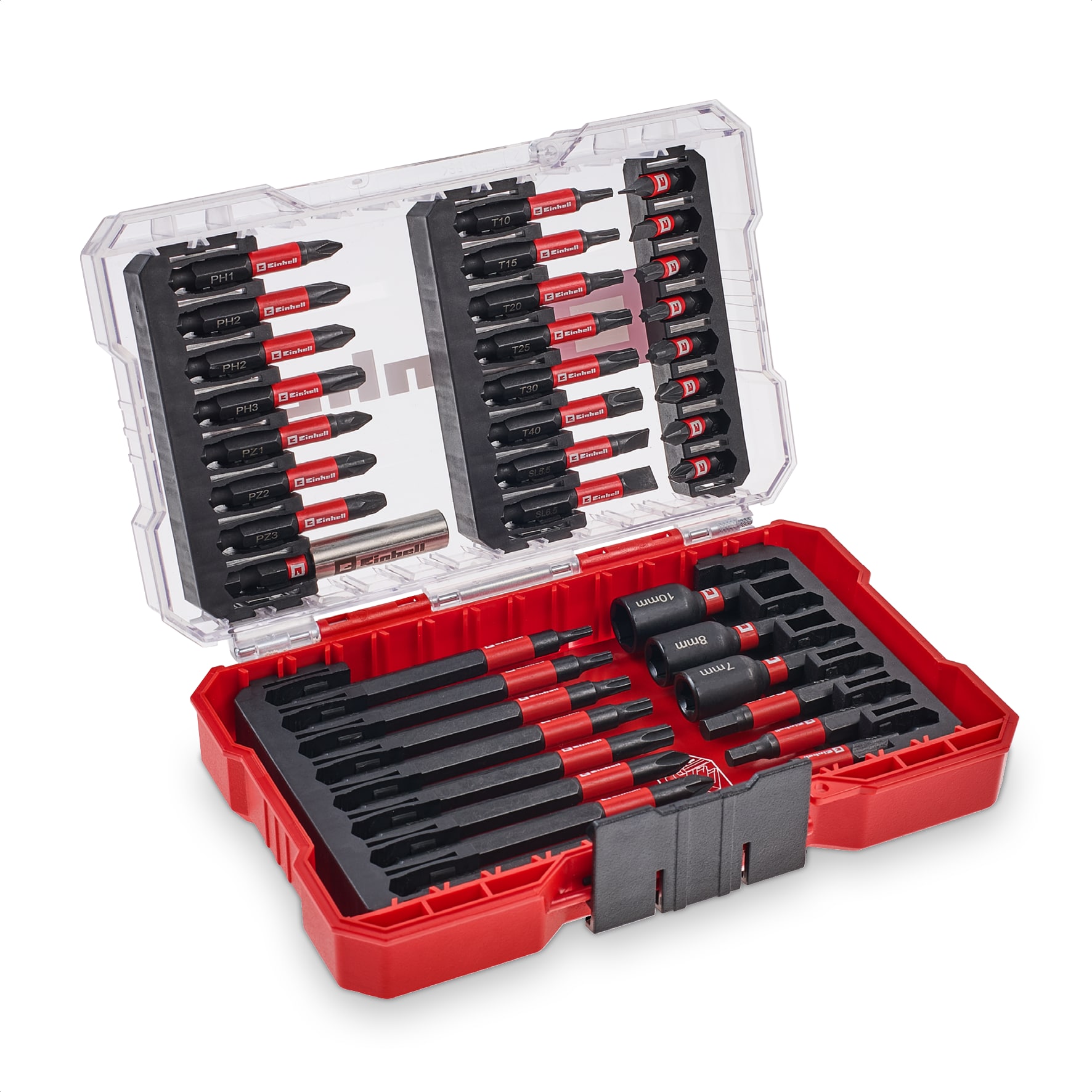 Original Einhell M-CASE 38-tlg. Impact-Bit-Set (25-mm-Bits, 50-mm-Bits, 90-mm-Bits, Sechskantsteckn&uuml;sse, 60-mm-Bithalter inkl. Aufbewahrungsbox) 